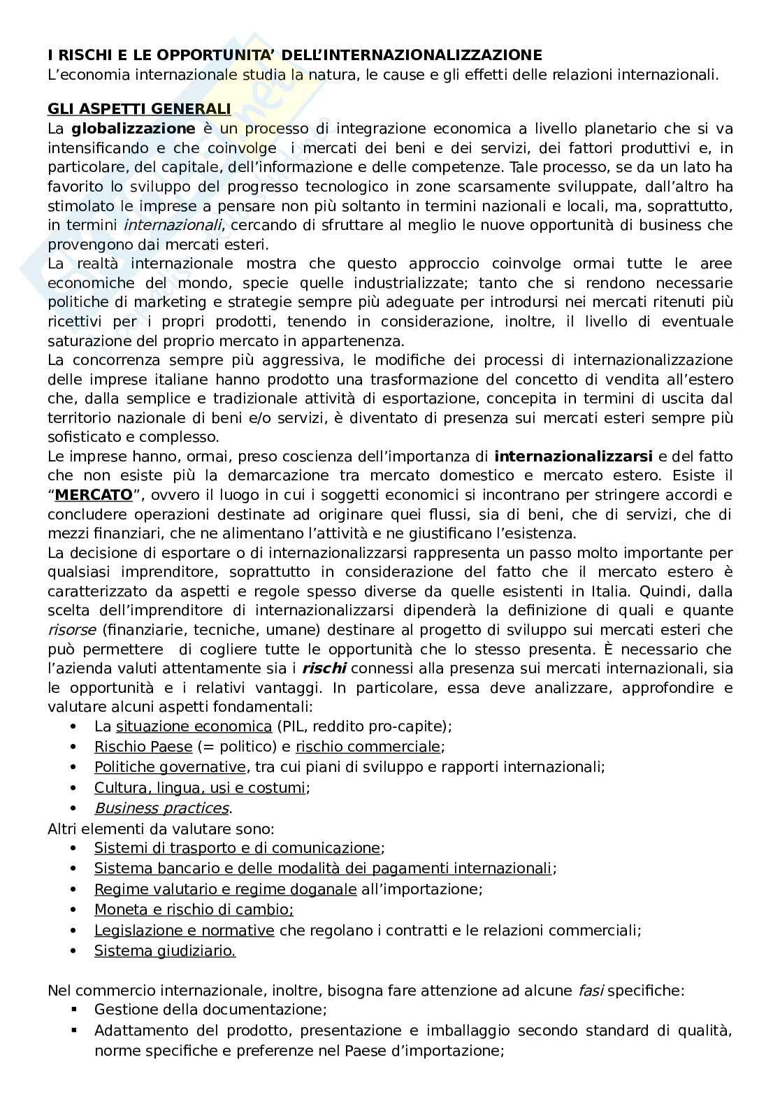 Appunti di economia e tecnica degli scambi internazionali (ETSI) completi Pag. 1