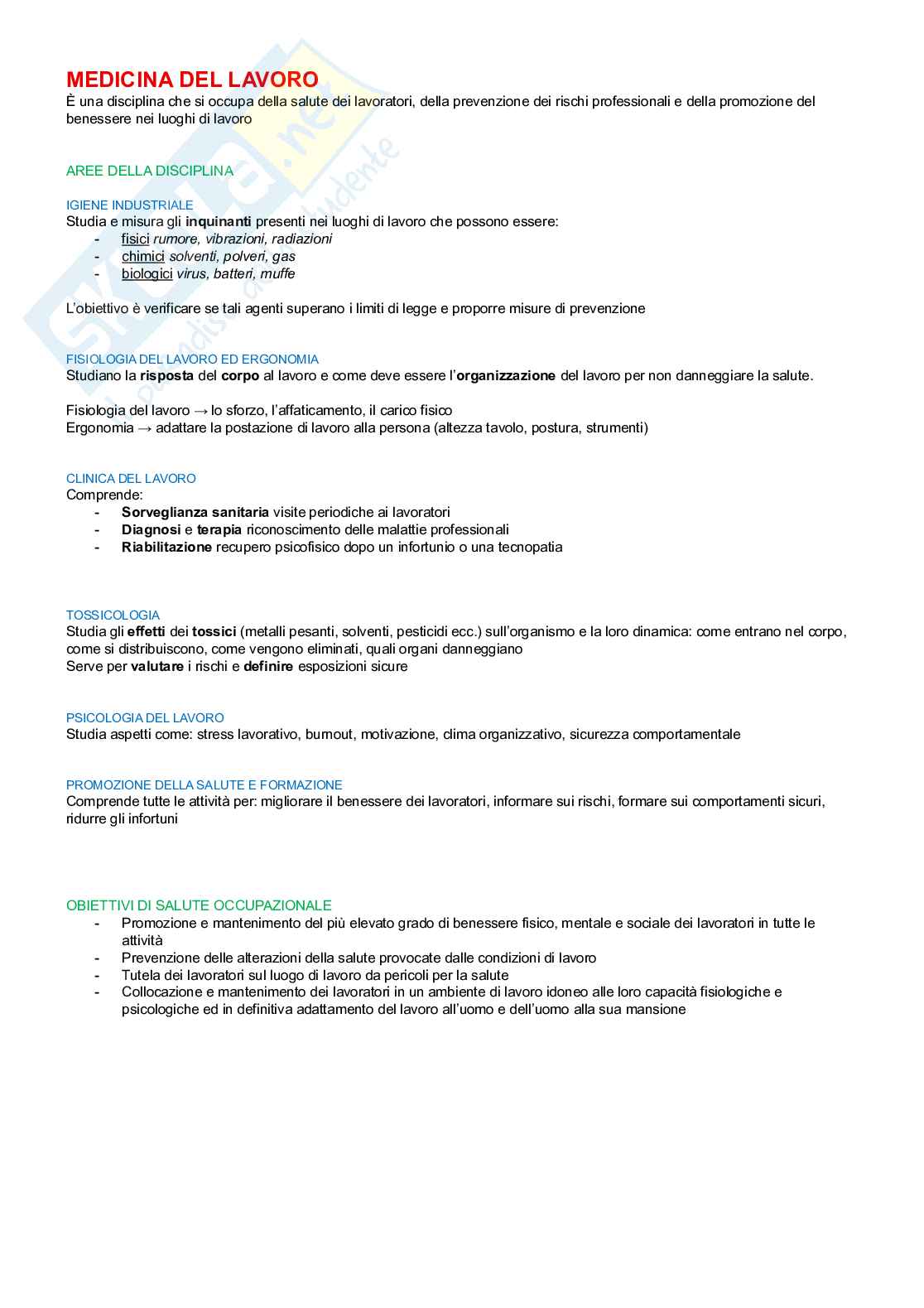 Medicina del lavoro Pag. 1