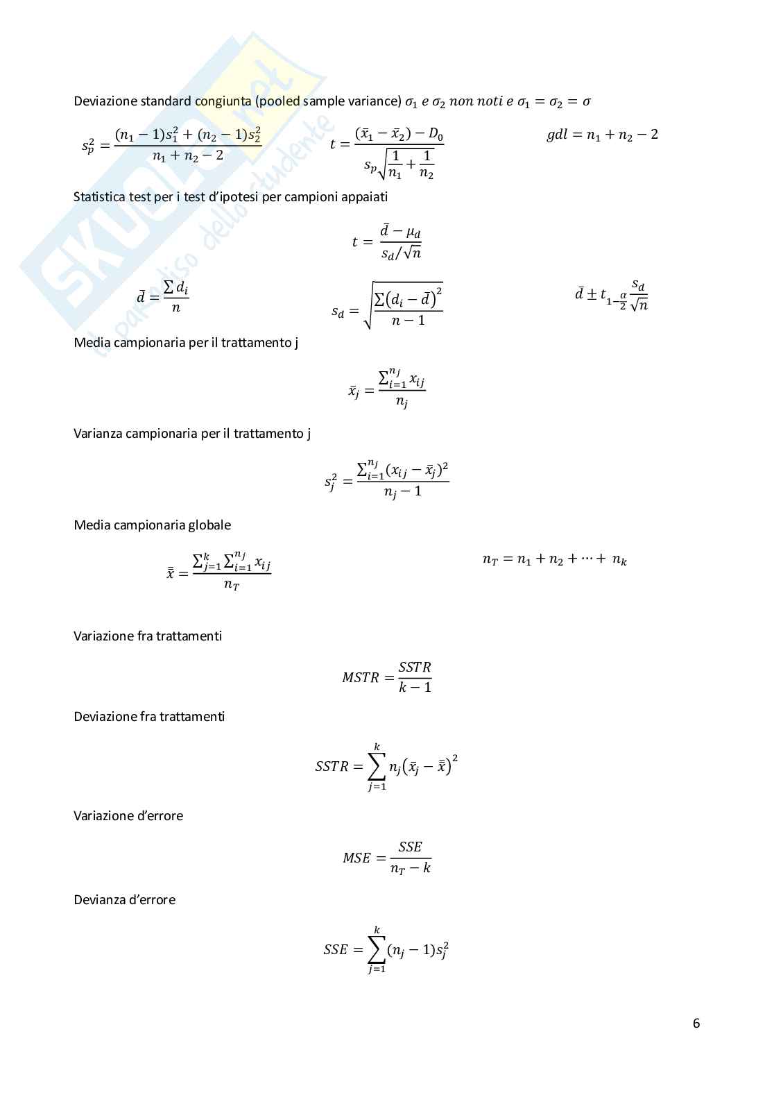 Formulario Metodi statistici per l'amministrazione delle imprese Pag. 6