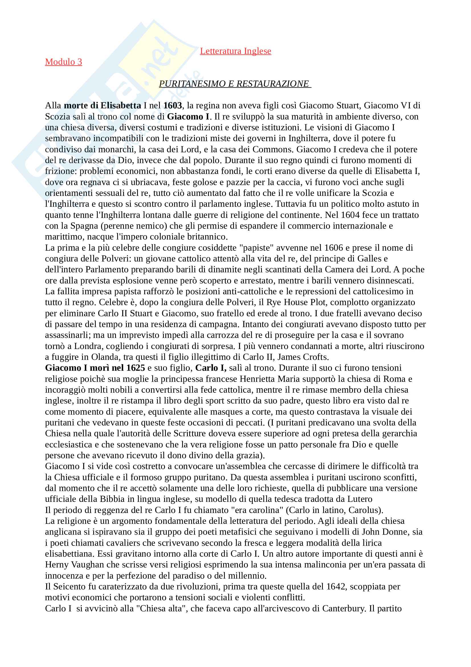 Letteratura Inglese - Appunti parte terza Pag. 1