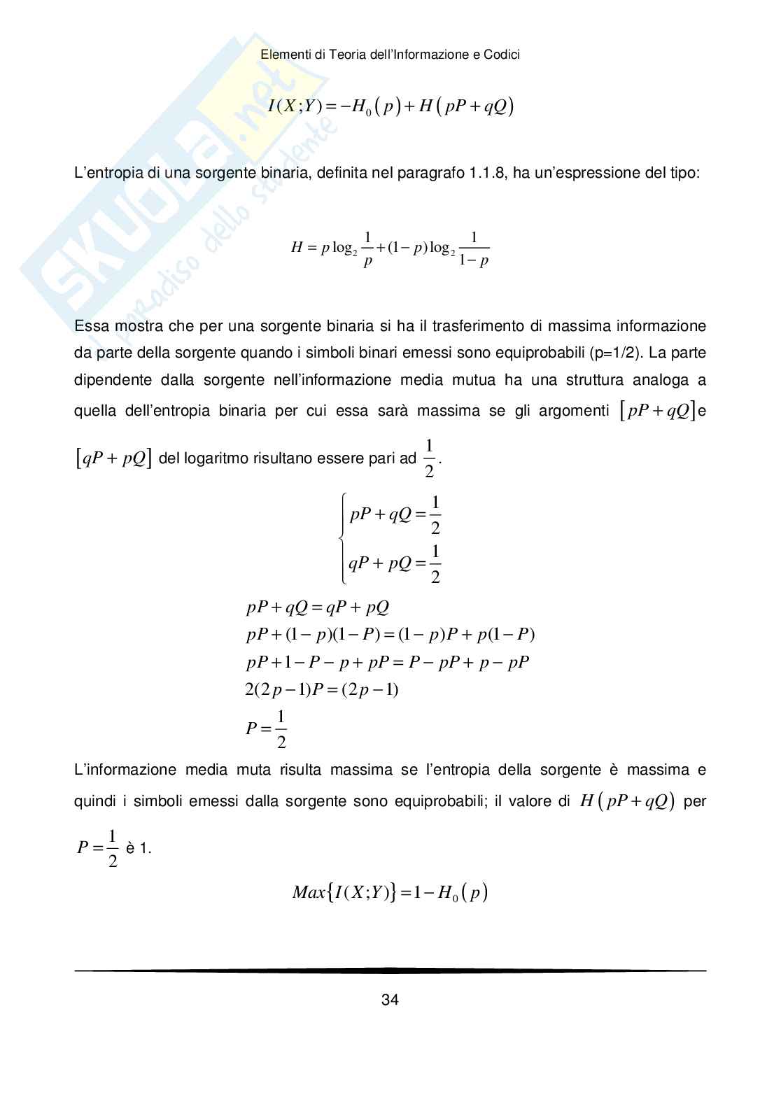 Teoria dell'informazione e codici Pag. 36