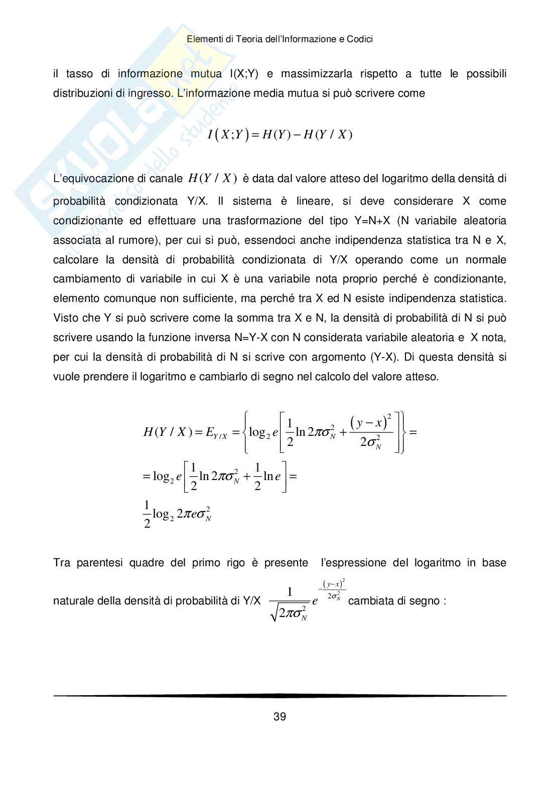 Teoria dell'informazione e codici Pag. 41