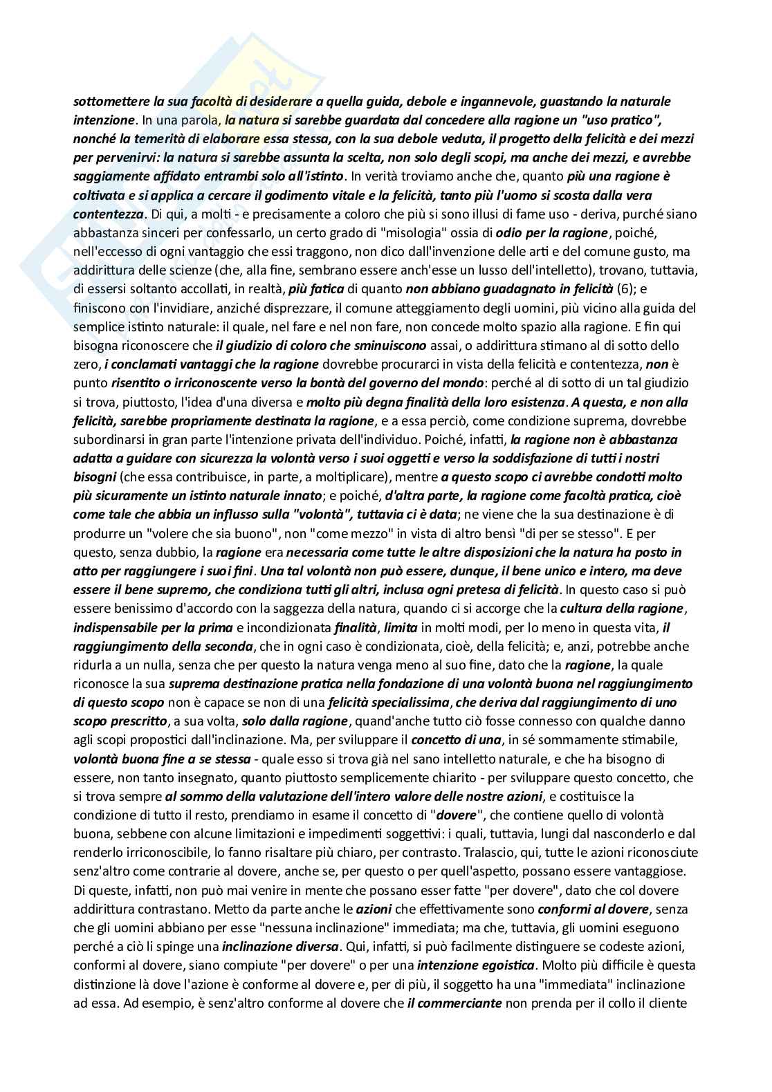 Analisi prima sezione Fondazione della metafisica dei costumi  Pag. 2