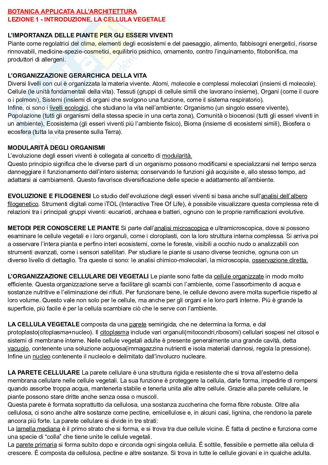 Appunti per Botanica applicata all'architettura Pag. 1
