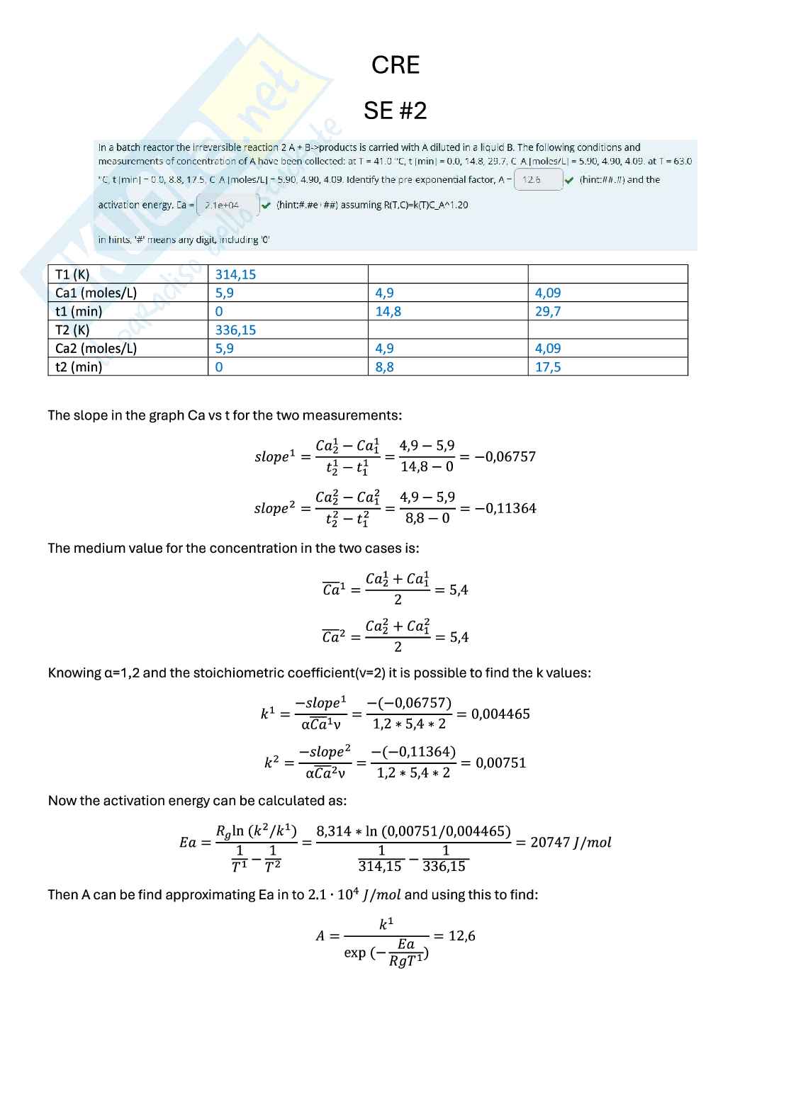 Paniere esercizi per l'esame Chemical reaction engineering Pag. 1