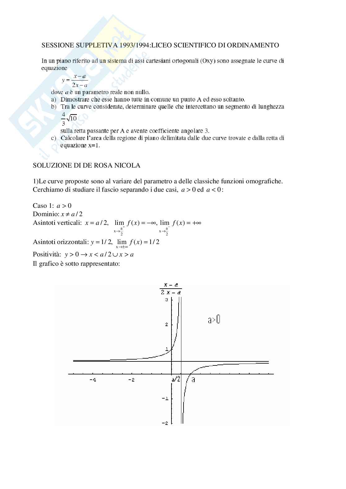 1994 - Liceo scientifico di ordinamento - problema 1 sessione suppletiva Pag. 1