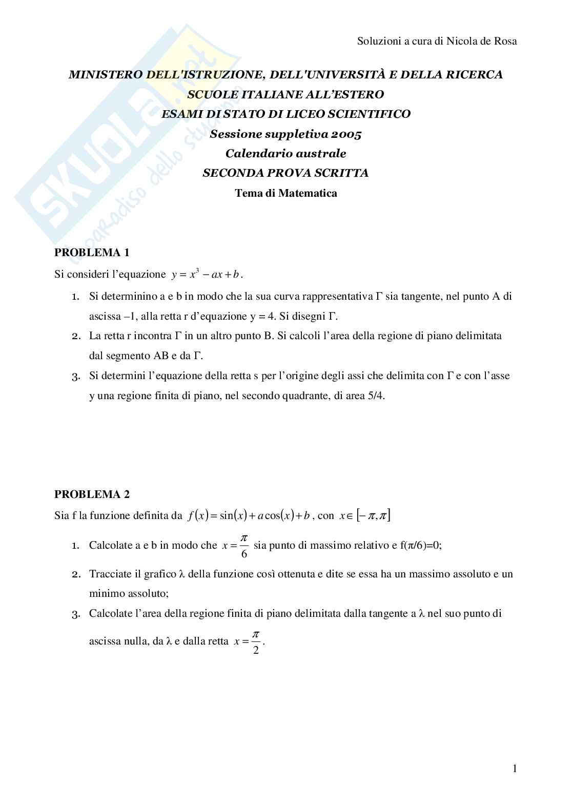 2005 - Sessione suppletiva - scuole italiane all'estero, emisfero australe Pag. 1