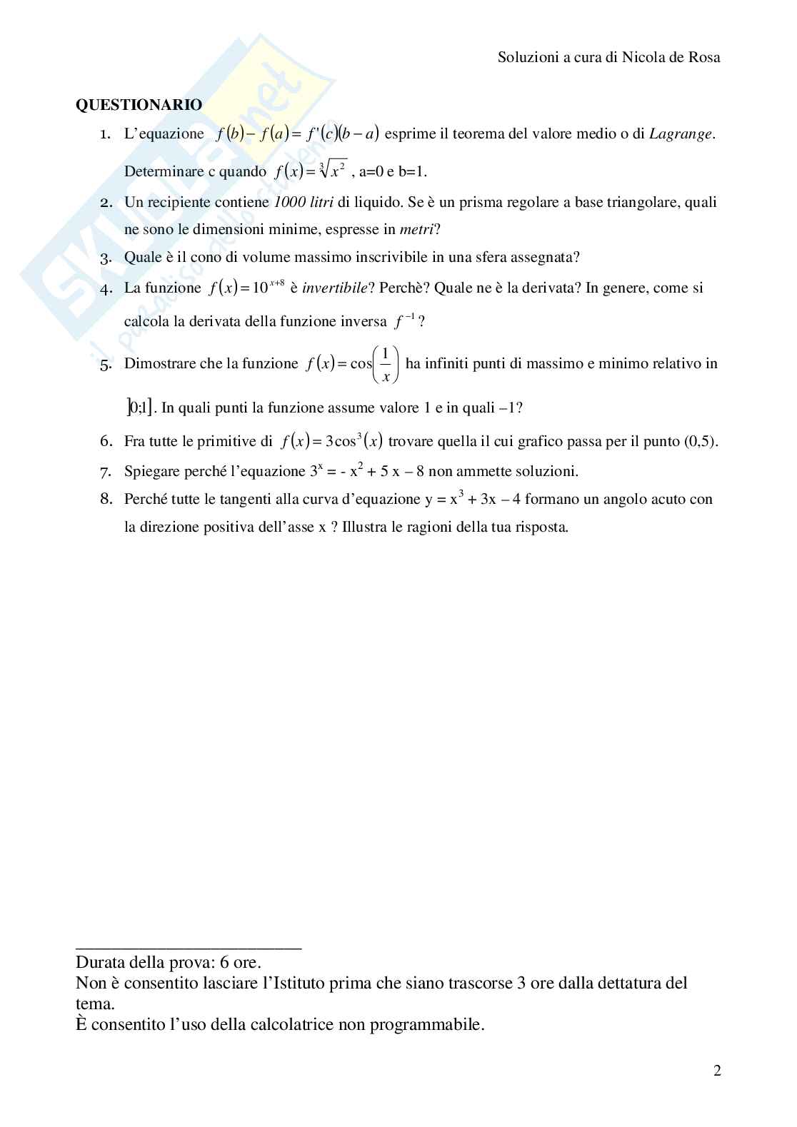 2005 - Sessione suppletiva - scuole italiane all'estero, emisfero australe Pag. 2