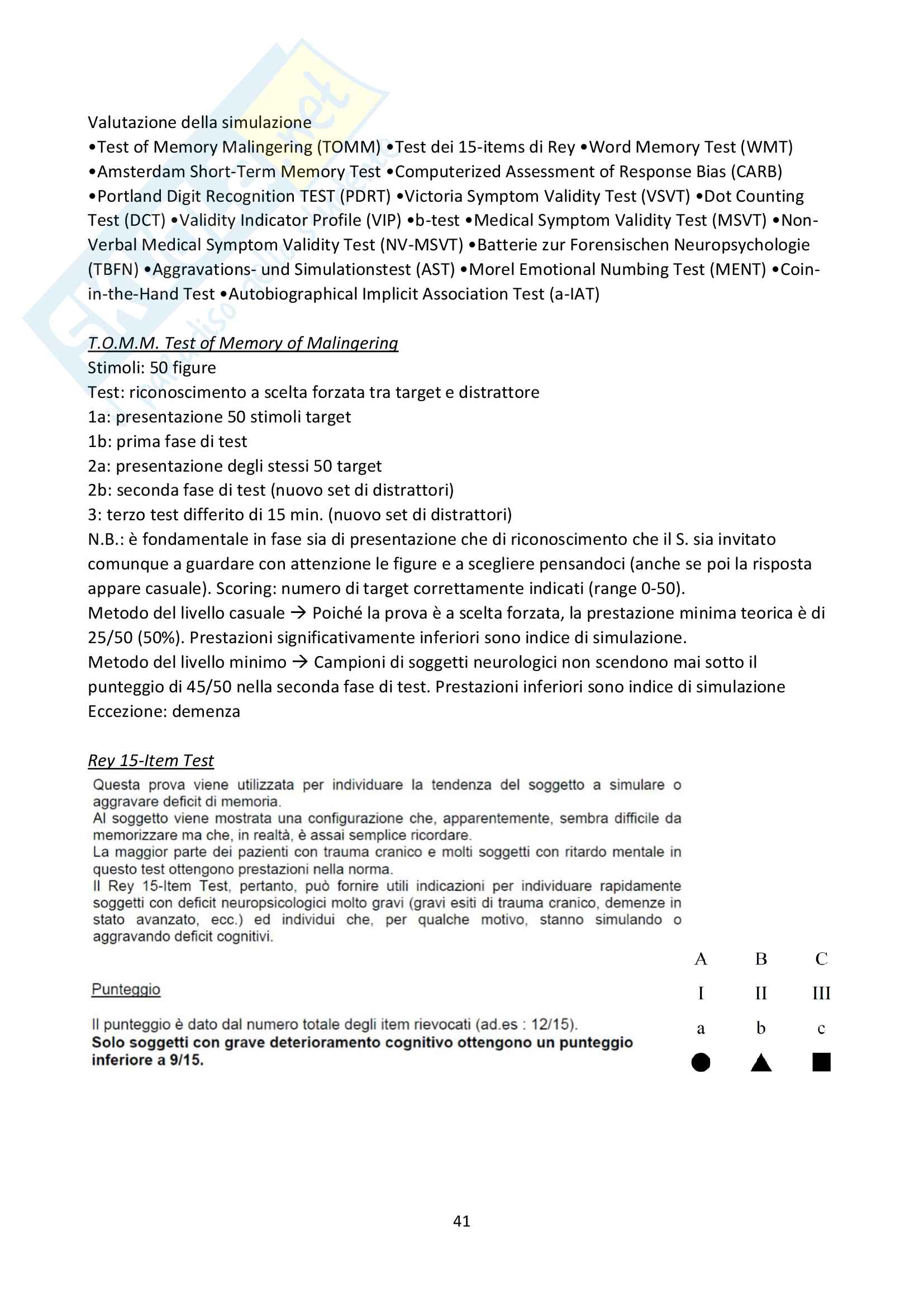 Neuropsicologia clinica e forense Parte 2 - Docente Bottini Pag. 41