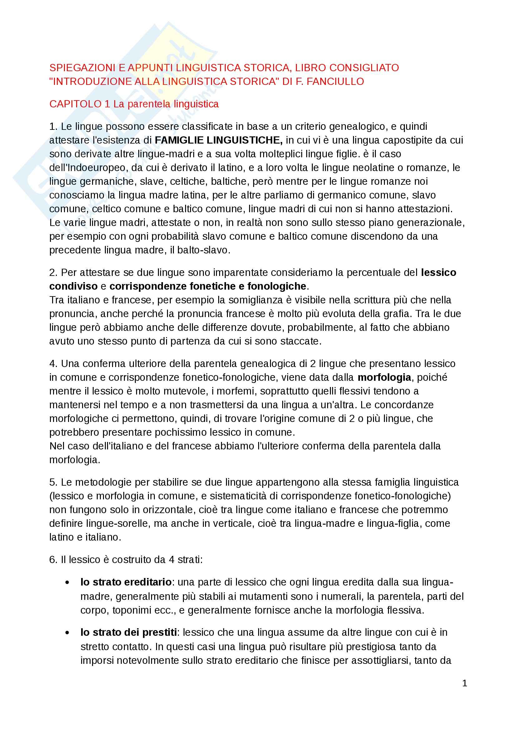 Riassunto esame Linguistica storica, prof. Banti, libro consigliato Introduzione alla linguistica storica, Fanciullo Pag. 1