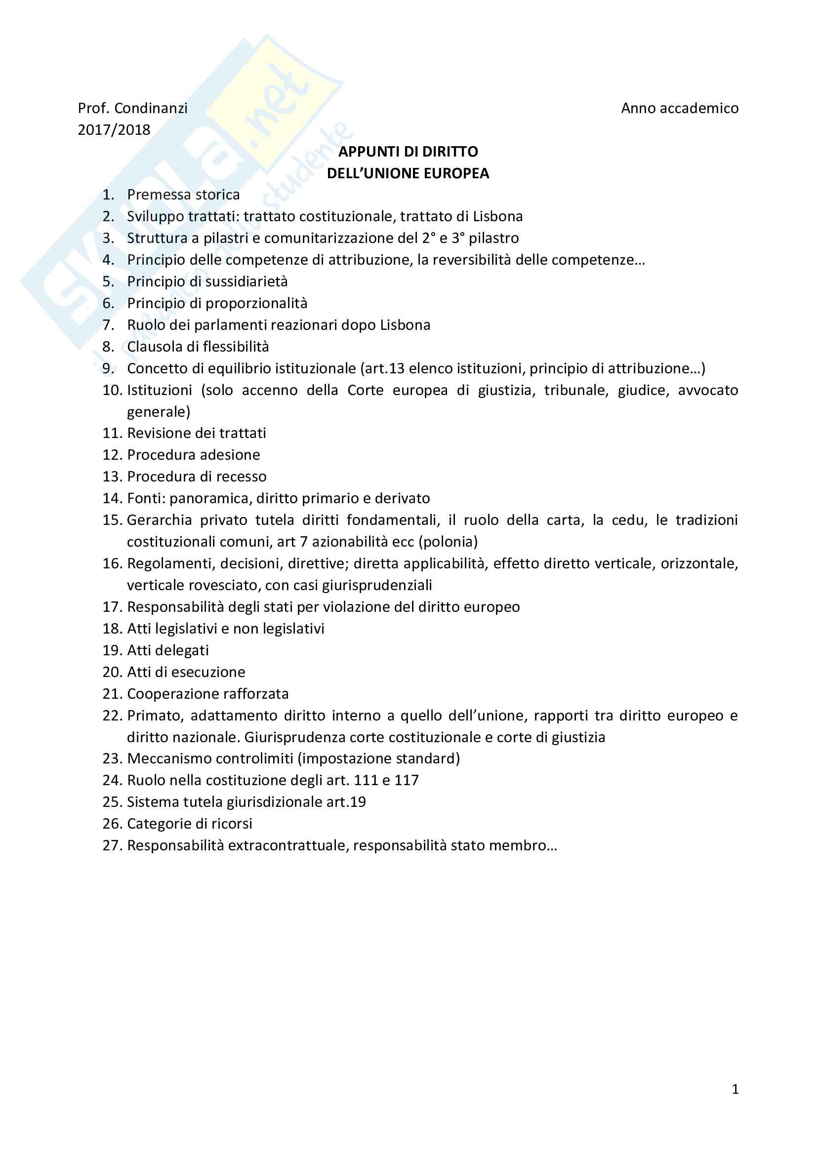 Appunti Diritto dell'Unione Europea Pag. 1