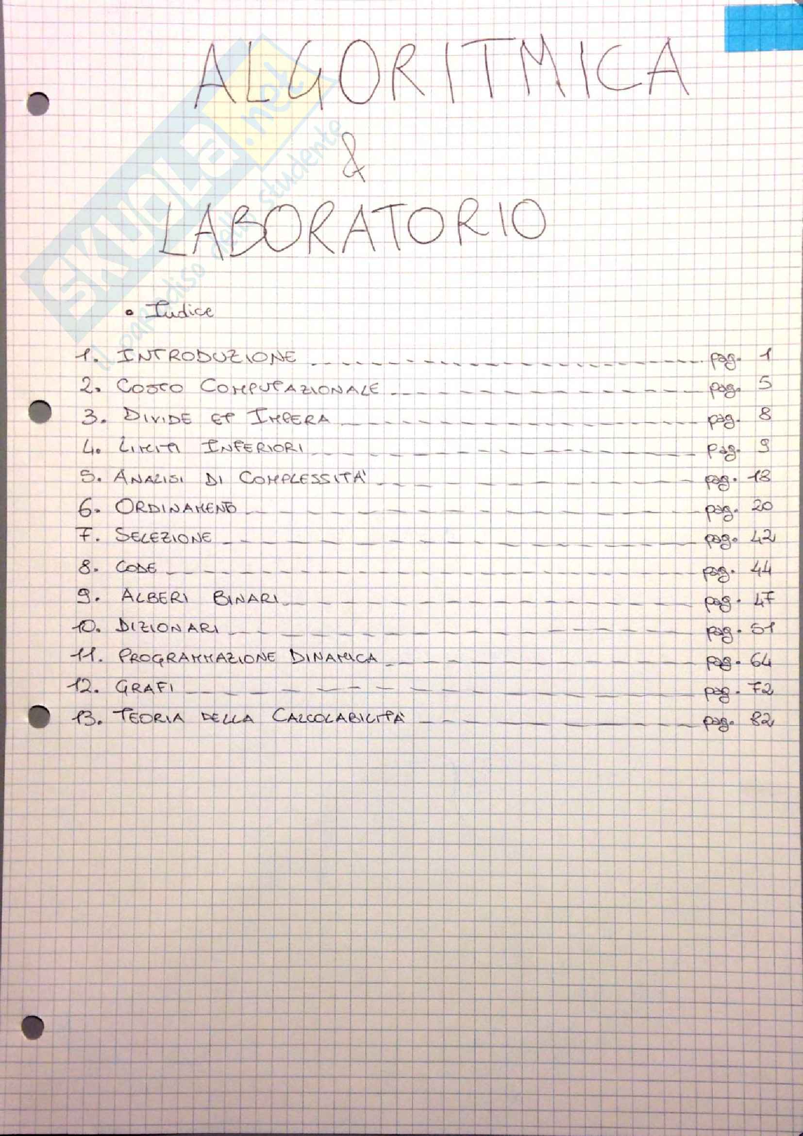 Algoritmica e laboratorio - Appunti Pag. 1