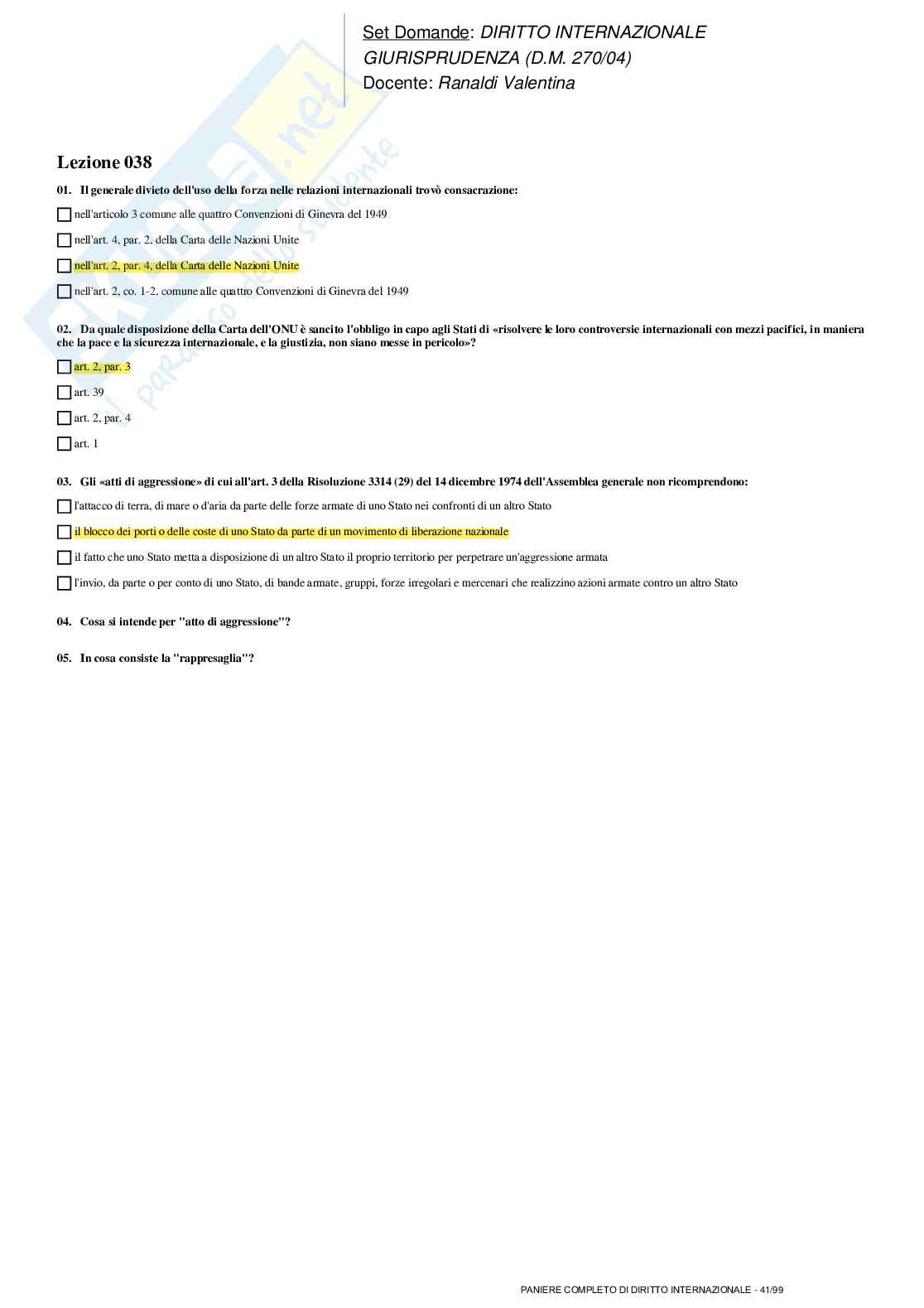 Paniere nuovo completo di Diritto internazionale Pag. 41