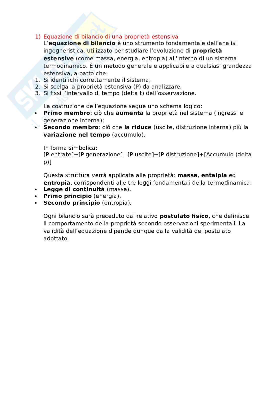 Equazione di bilancio di una proprietà estensiva Pag. 1