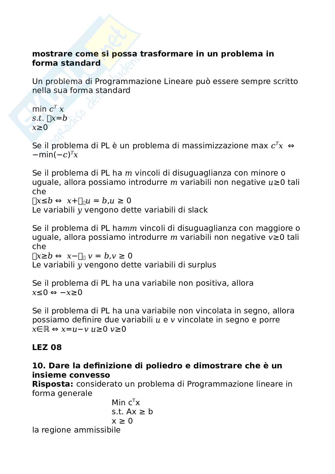 Domande aperte Ricerca Operativa Pag. 11