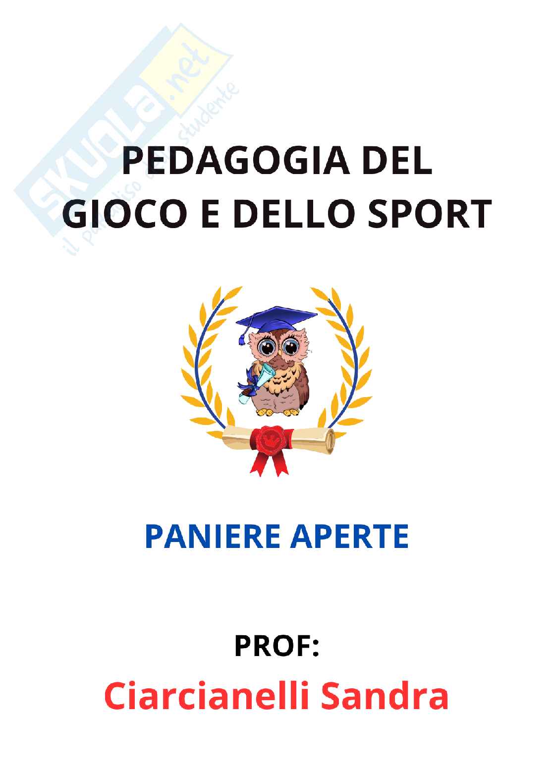 Paniere Pedagogia del gioco e dello sport (2026) - Risposte aperte corrette  Pag. 1