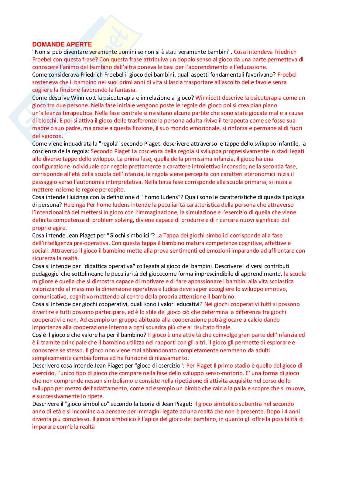 Paniere Pedagogia del gioco e dello sport (2026) - Risposte aperte corrette  Pag. 2