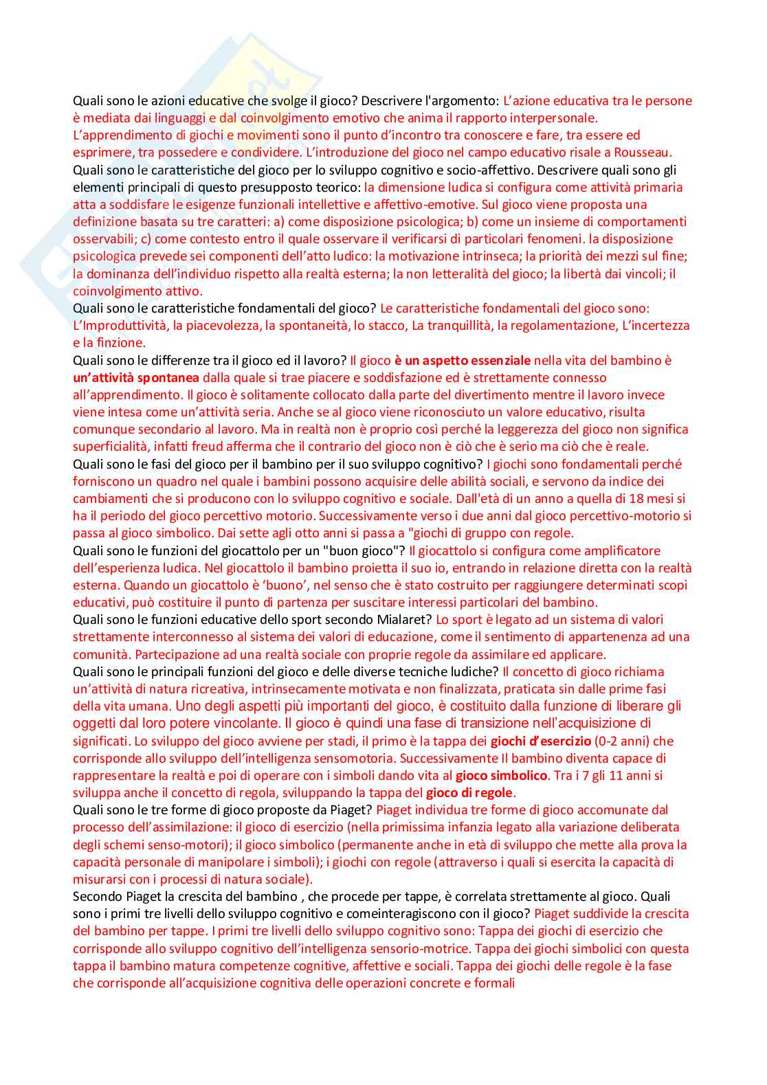 Paniere Pedagogia del gioco e dello sport (2026) - Risposte aperte corrette  Pag. 6