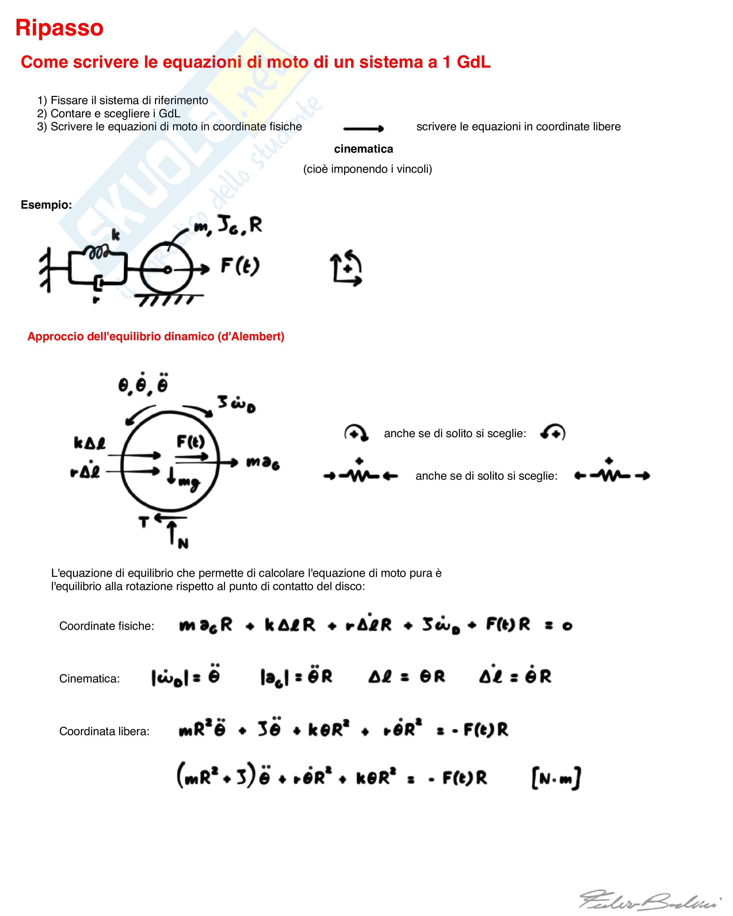 Appunti completi del corso "Meccanica delle vibrazioni" Pag. 1