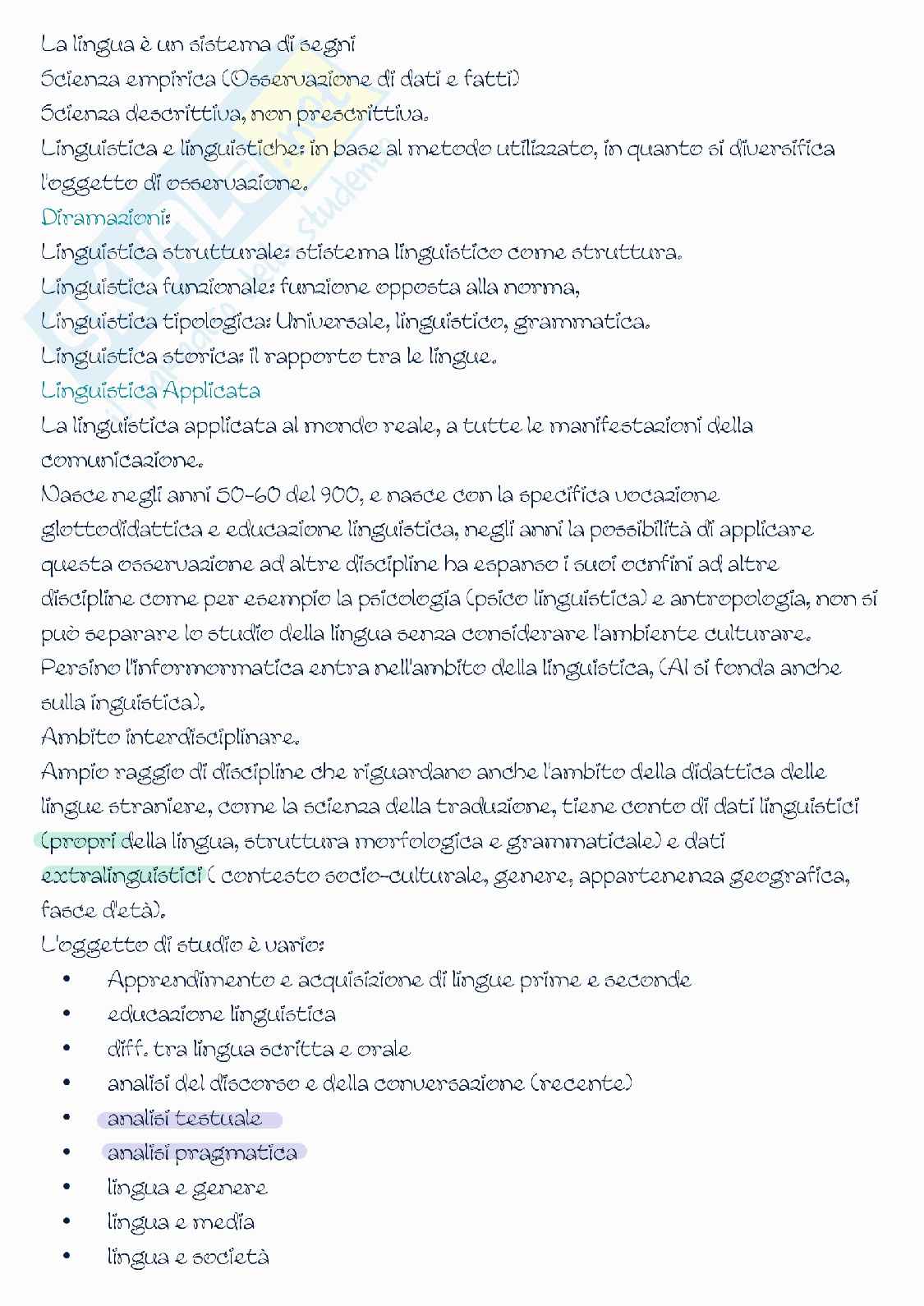Parte I Linguistica applicata Pag. 2