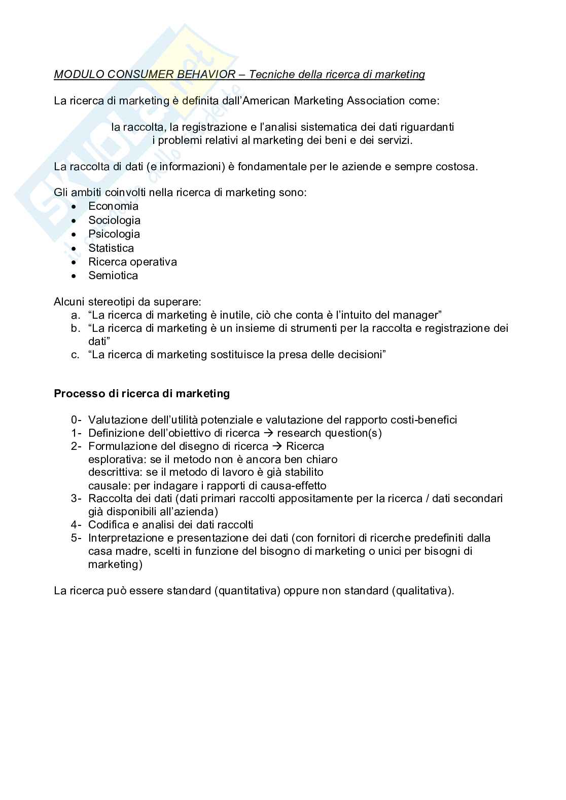 Appunti Consumer Behavior Analysis Pag. 1