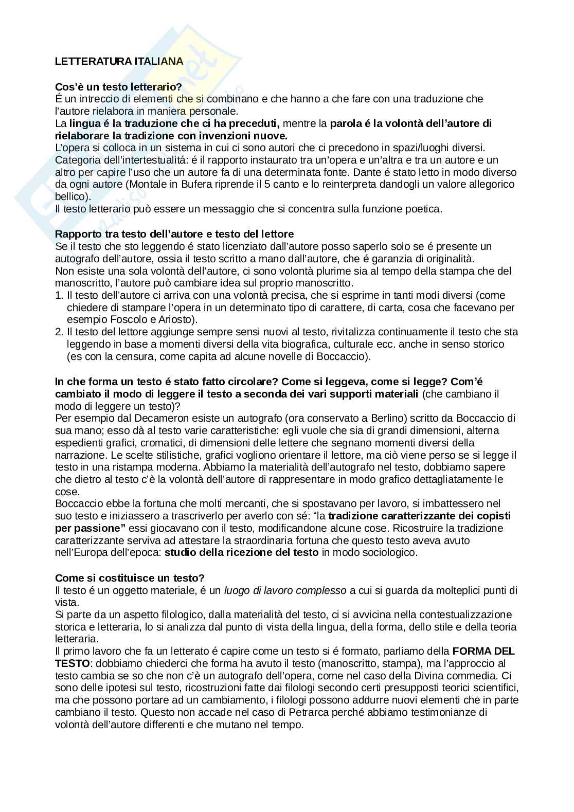 Appunti letteratura italiana Pag. 1