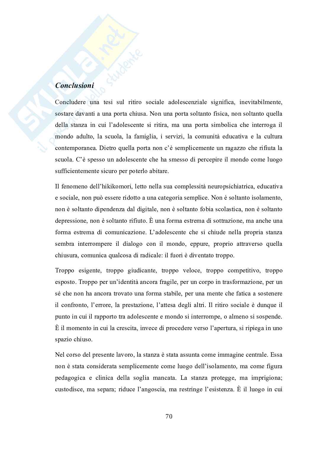 Hikikomori: “la stanza come confine”. Ritiro sociale adolescenziale, sofferenza e vulnerabilità psichica  e alleanza scolastica educativa  Pag. 71