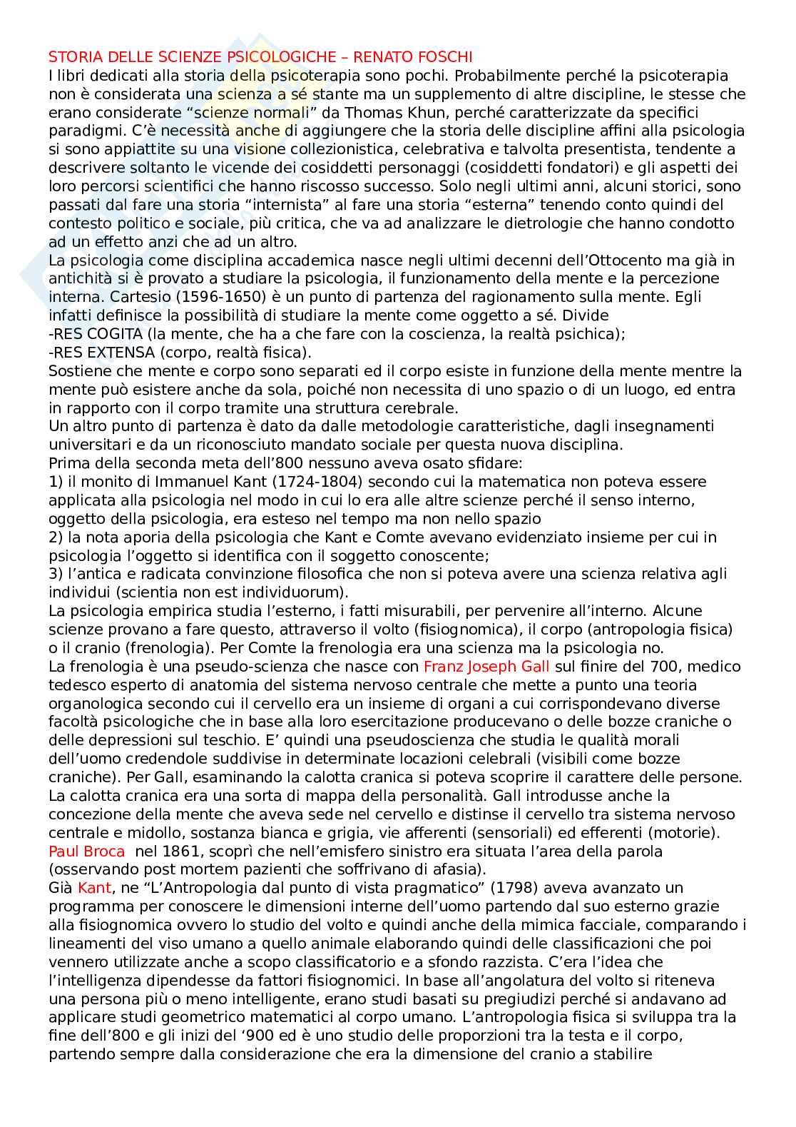 Appunti completi per esame di Storia delle Scienze Psicologiche Pag. 1