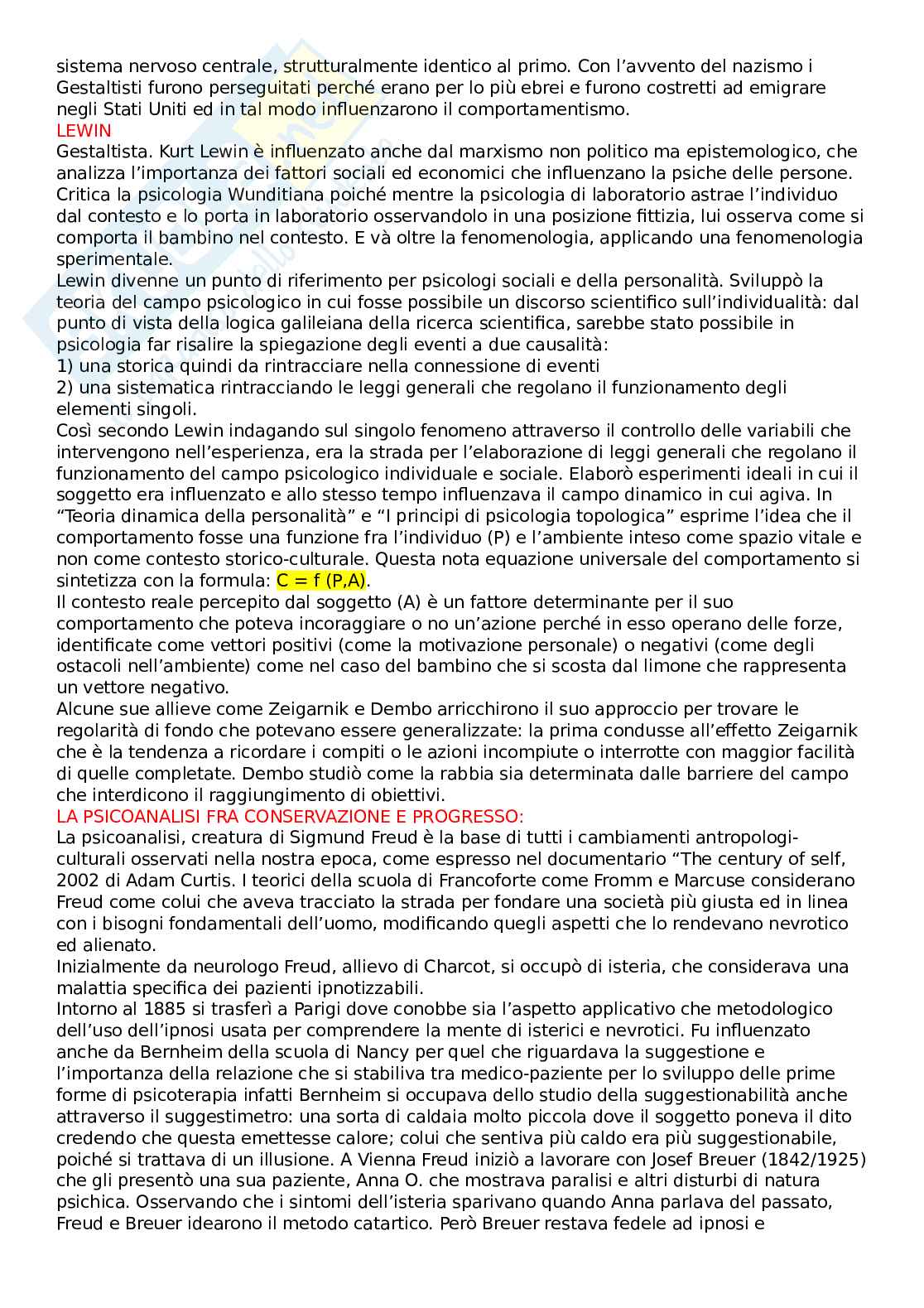 Appunti completi per esame di Storia delle Scienze Psicologiche Pag. 11