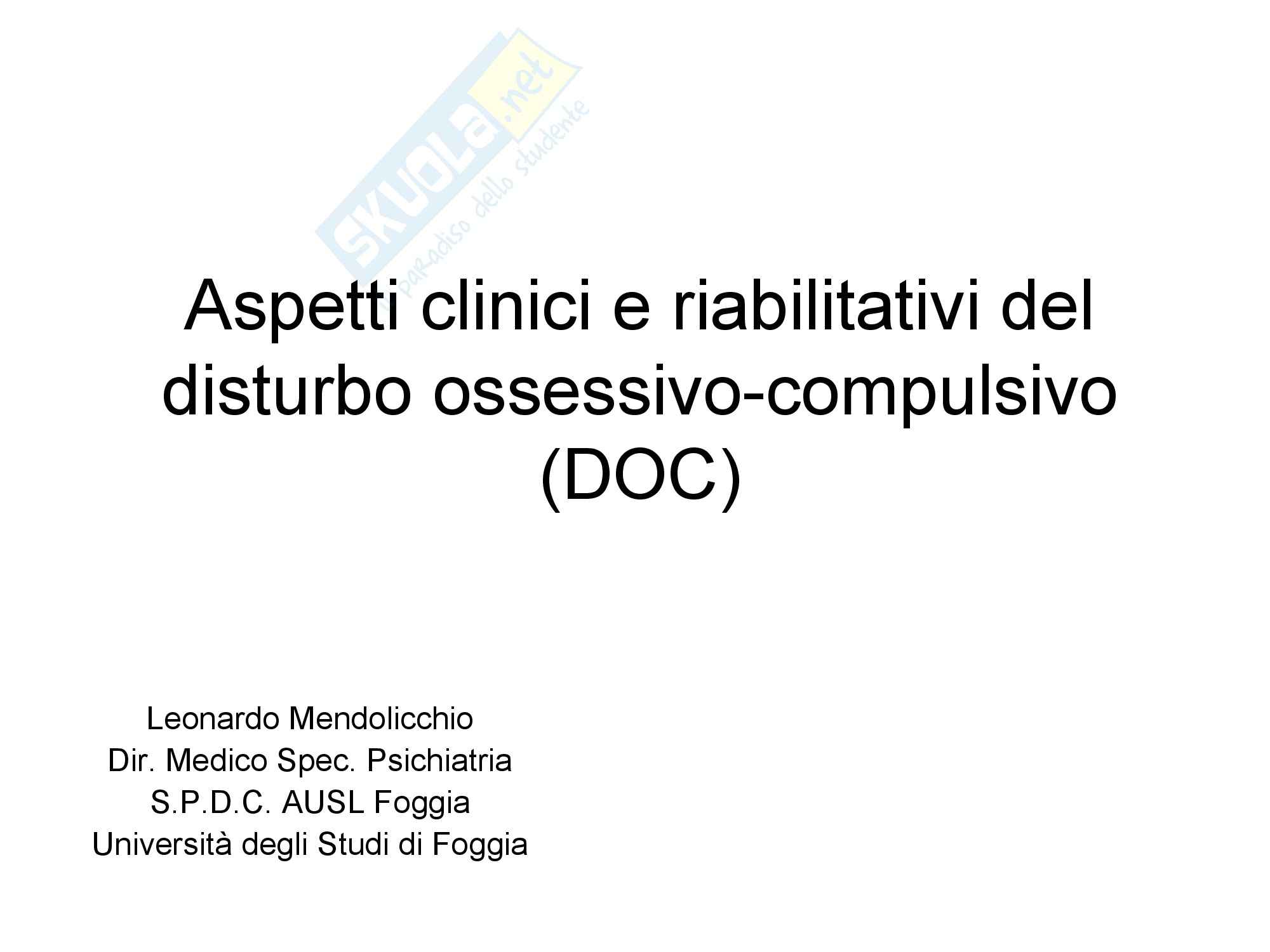 Psichiatria - disturbo ossessivo-compulsivo Pag. 1
