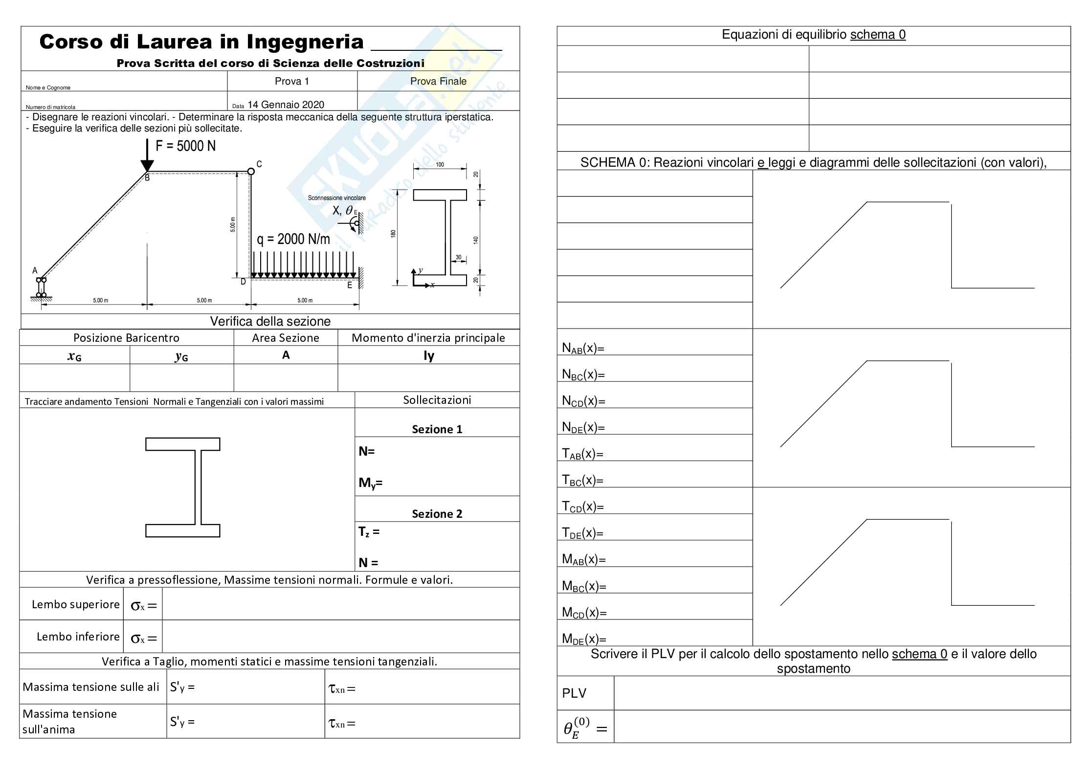 Seconda prova esame e soluzioni di Scienza delle costruzioni - parte 2 Pag. 1