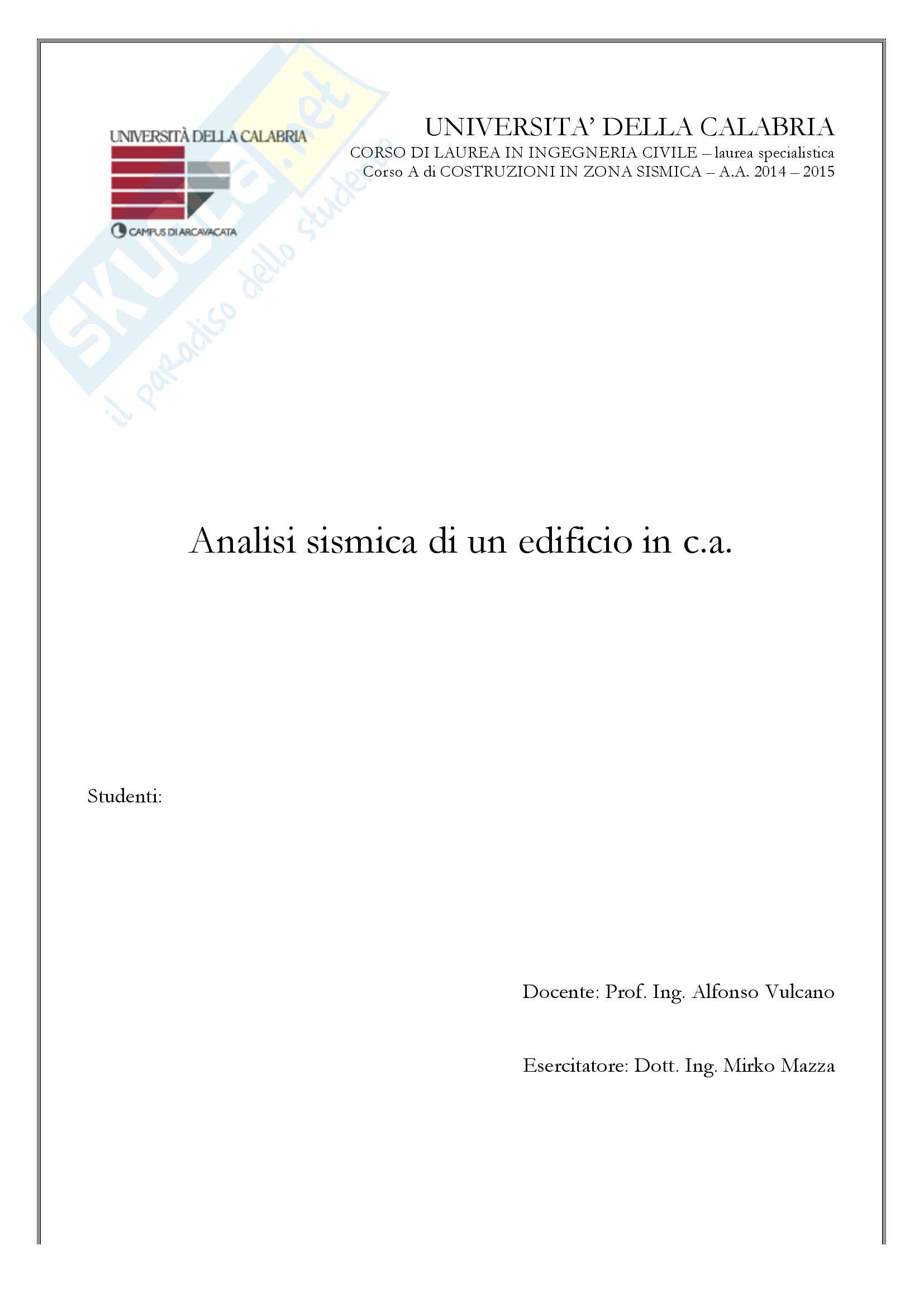 Esercitazione, Analisi sismica di un edificio in c.a. Pag. 1