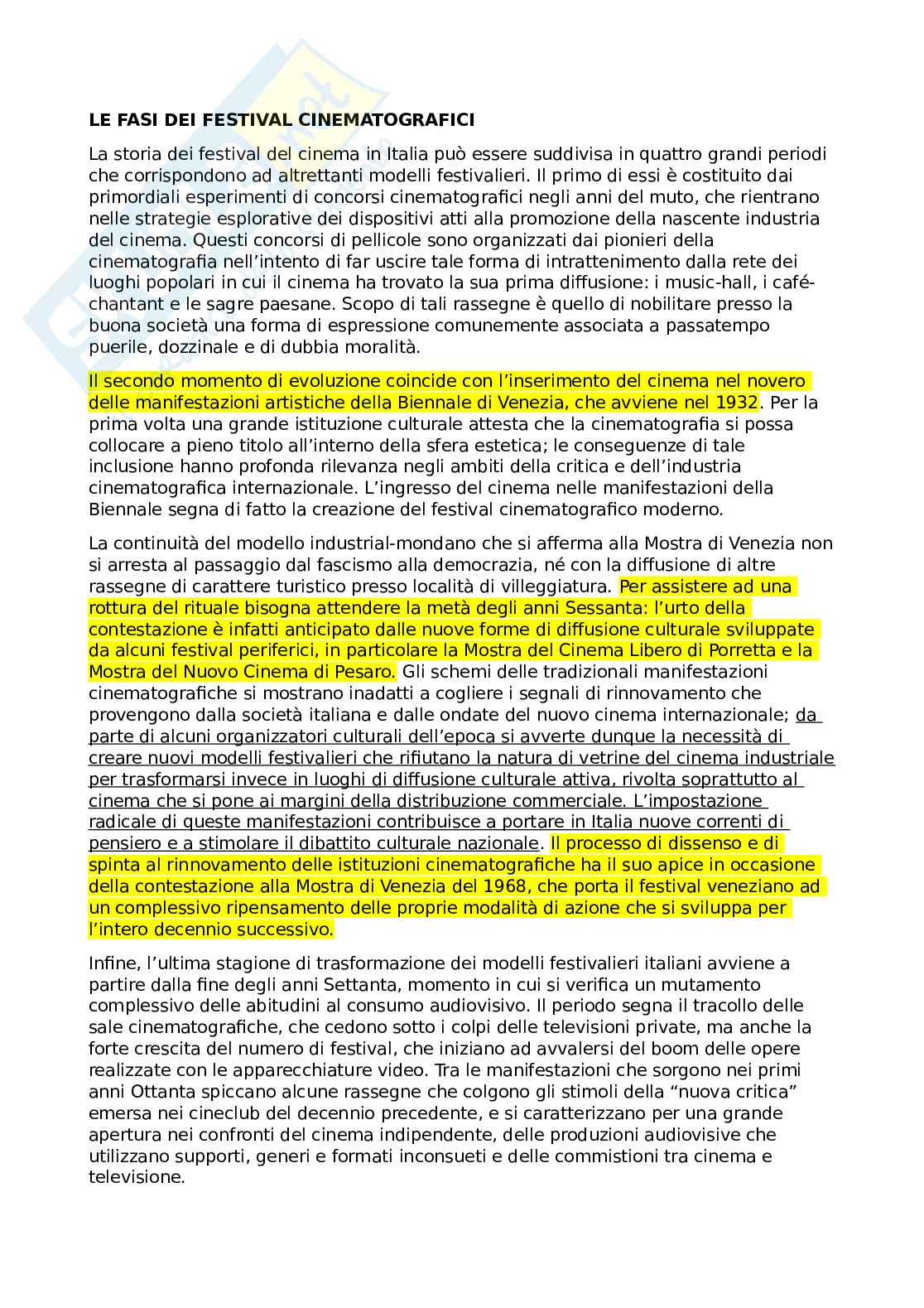 Riassunto esame Gestione ed organizzazione di festival cinematografici, Prof. Minuz Andrea, libro consigliato Lo schermo diffuso, Ongaro Pag. 1