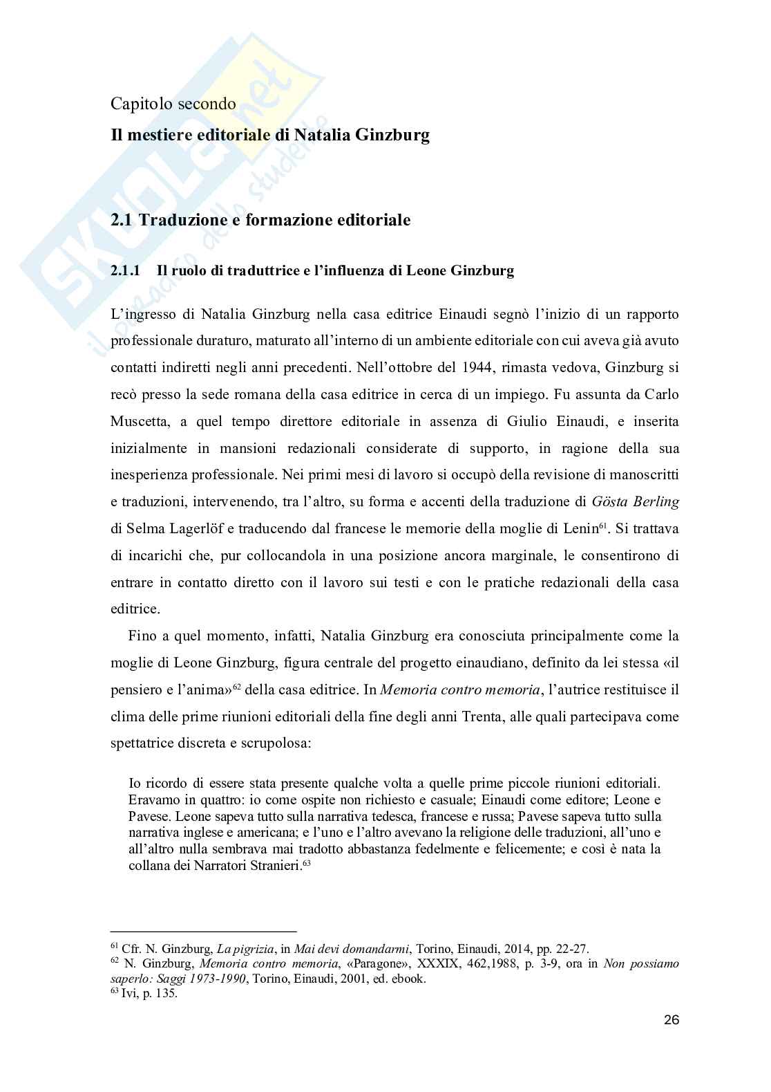 Scrivere per gli altri:  i peritesti di Natalia Ginzburg per la letteratura straniera in Einaudi Pag. 26