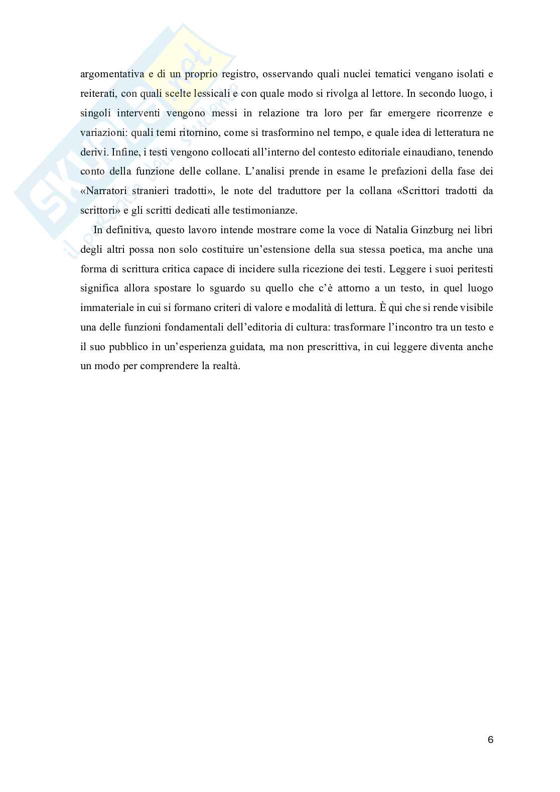 Scrivere per gli altri:  i peritesti di Natalia Ginzburg per la letteratura straniera in Einaudi Pag. 6