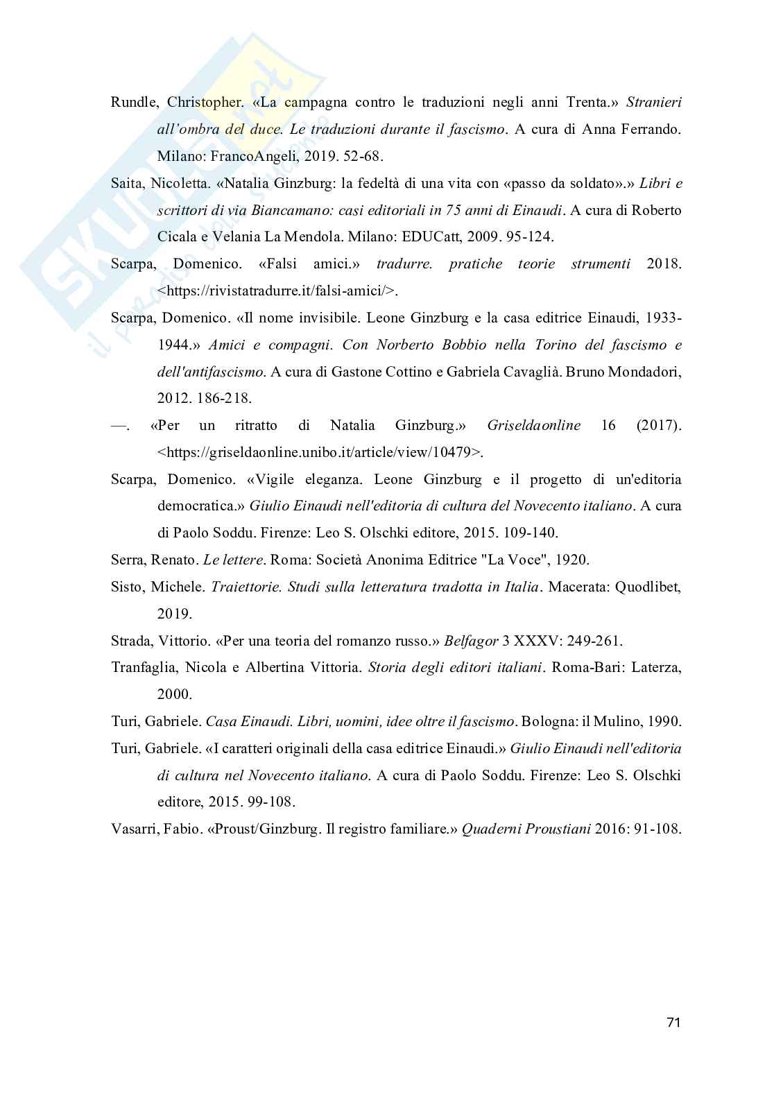 Scrivere per gli altri:  i peritesti di Natalia Ginzburg per la letteratura straniera in Einaudi Pag. 71