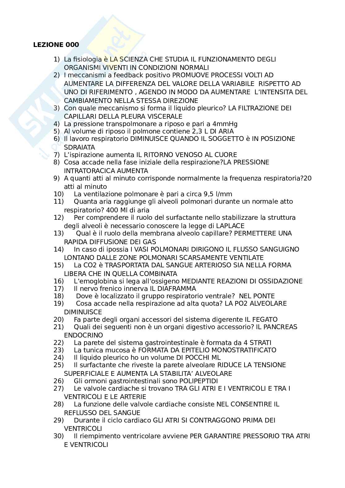 Paniere completo Fisiologia  Pag. 1