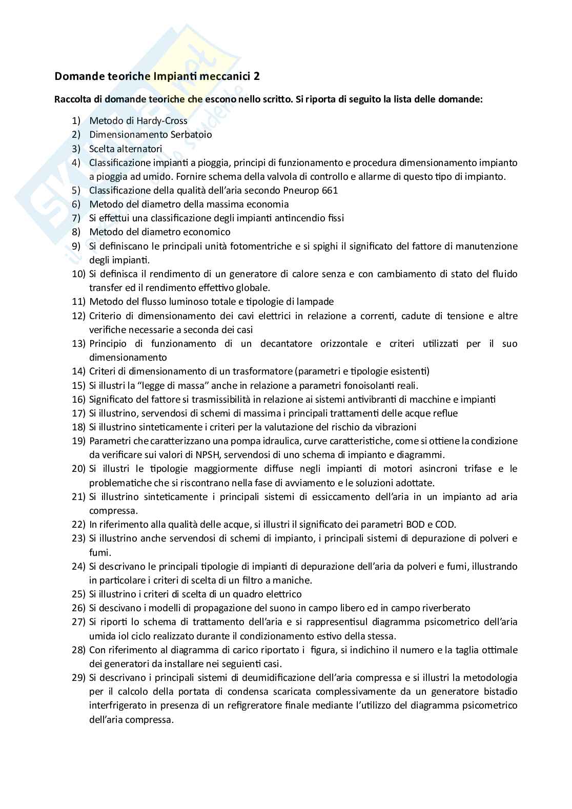 Tutte le domande teoriche di Impianti meccanici 2 Pag. 1