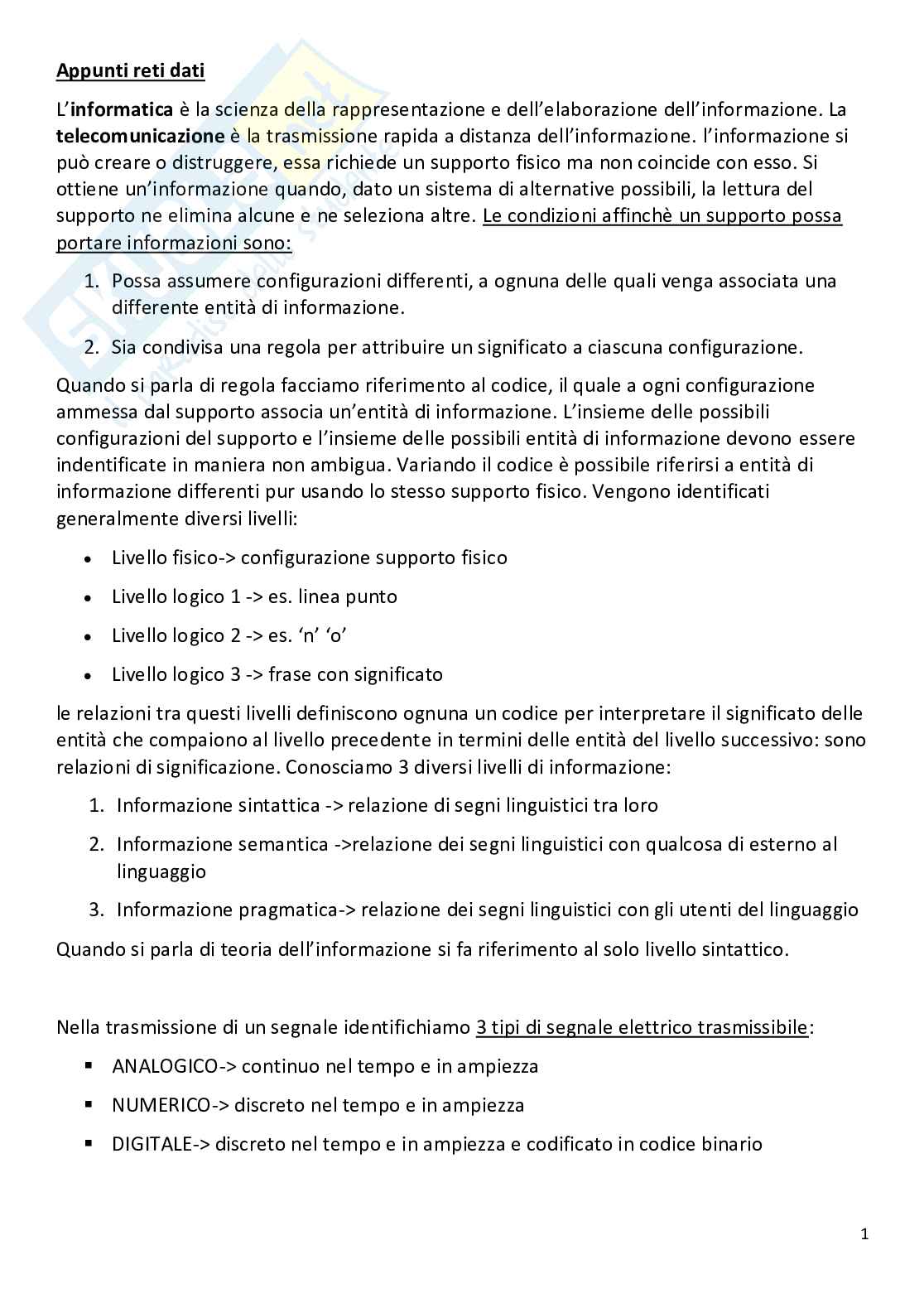 Appunti Reti dati Pag. 1