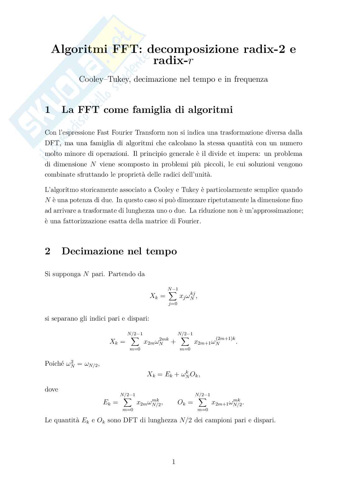 Calcolo numerico - Algoritmi FFT Pag. 1