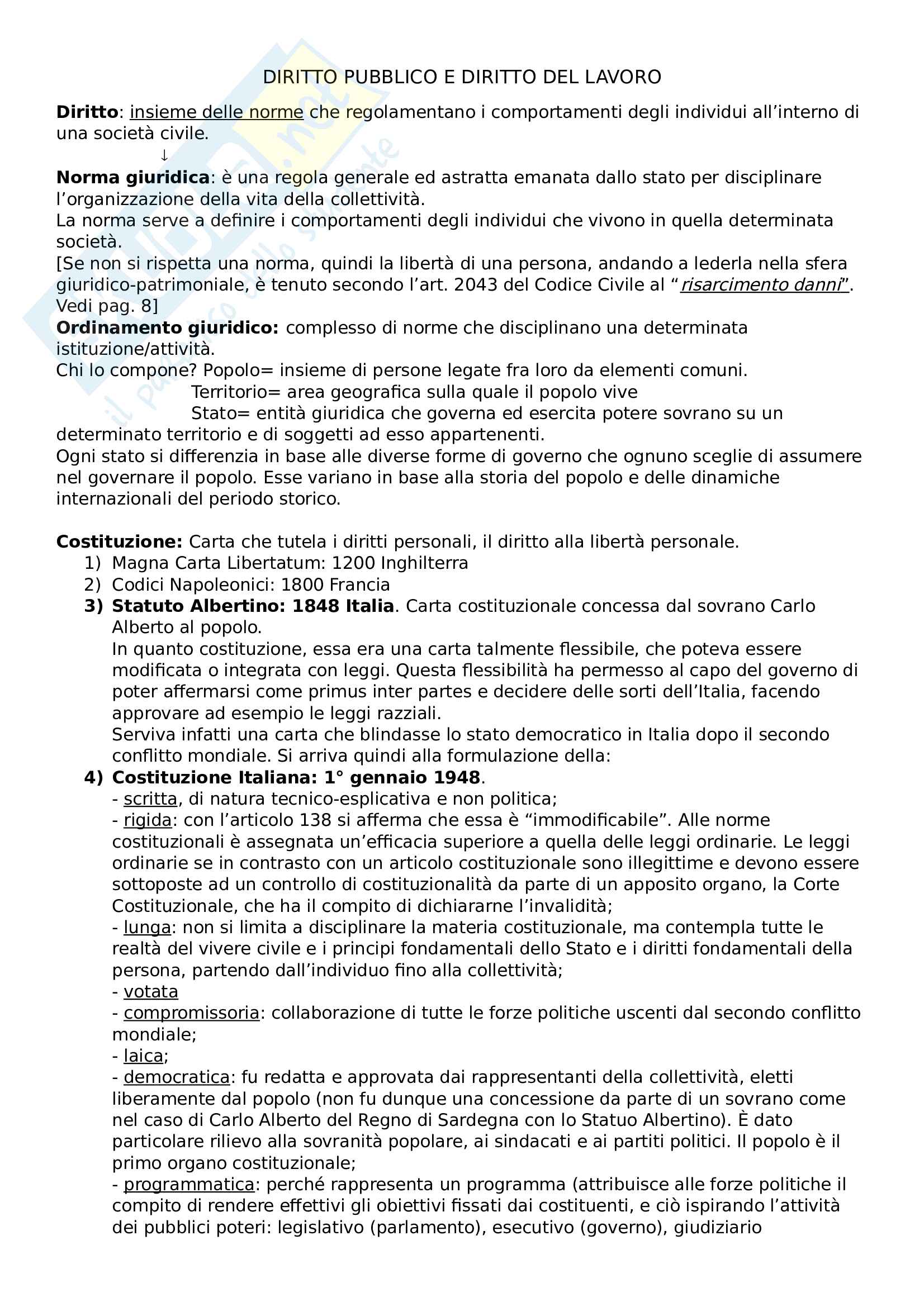 Istituzioni di diritto pubblico e diritto del lavoro Pag. 1