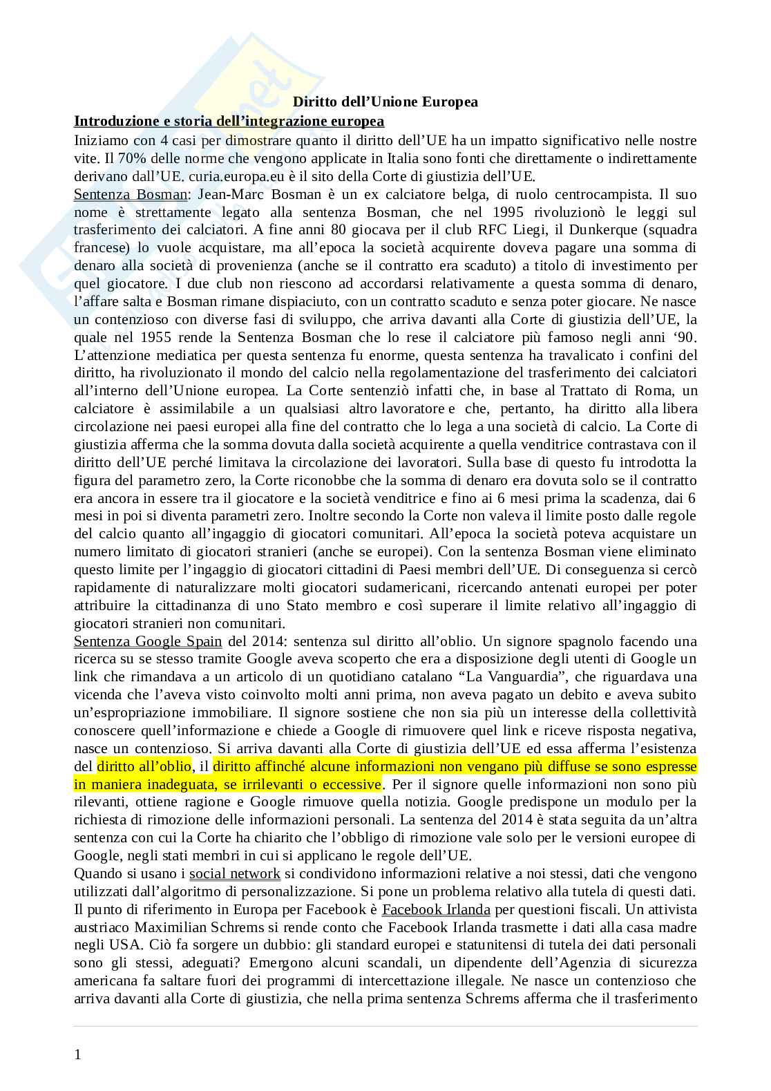 Diritto dell'Unione Europea Pag. 1