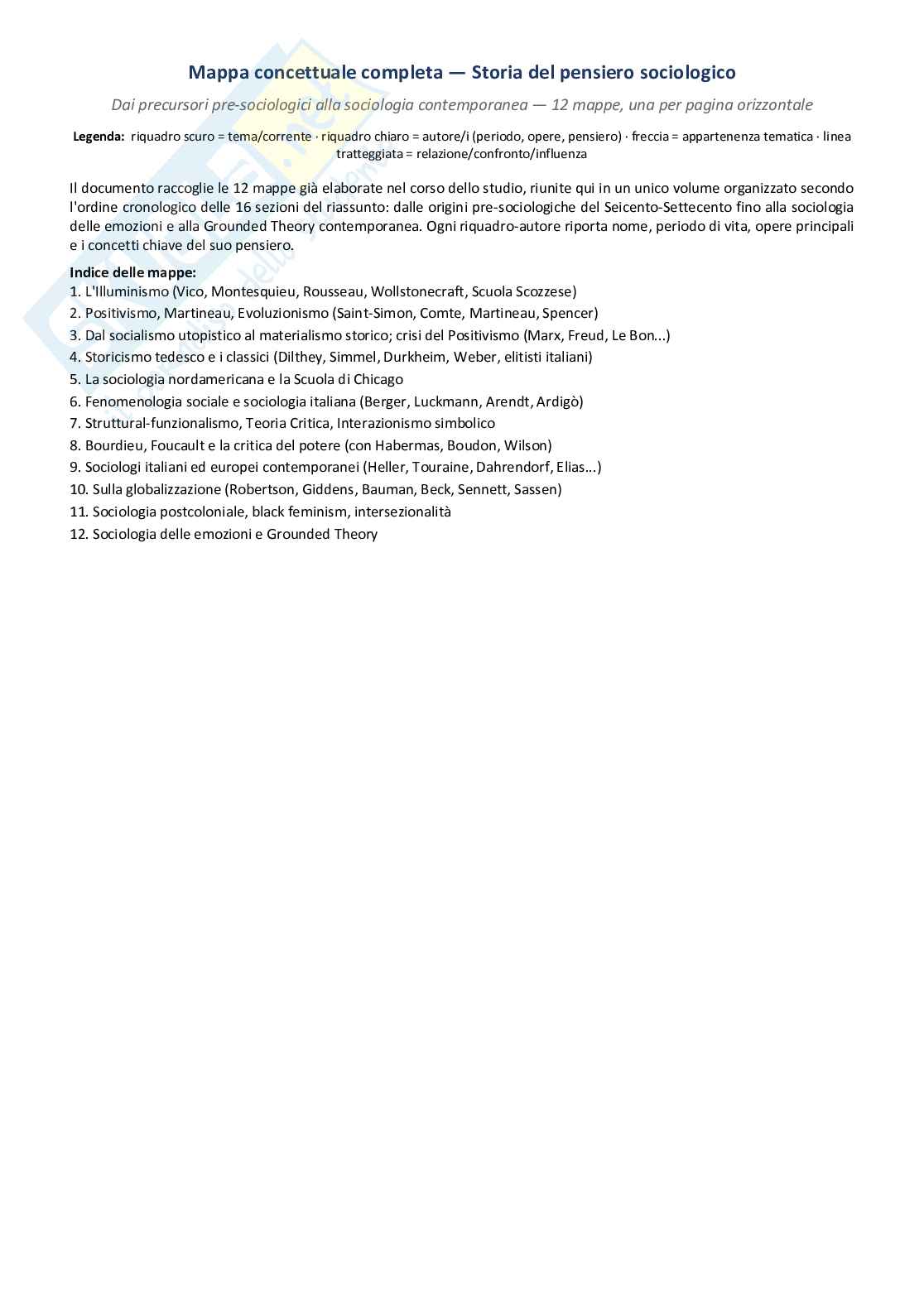 Mappe concettuali complete sulla storia del pensiero sociologico Pag. 1