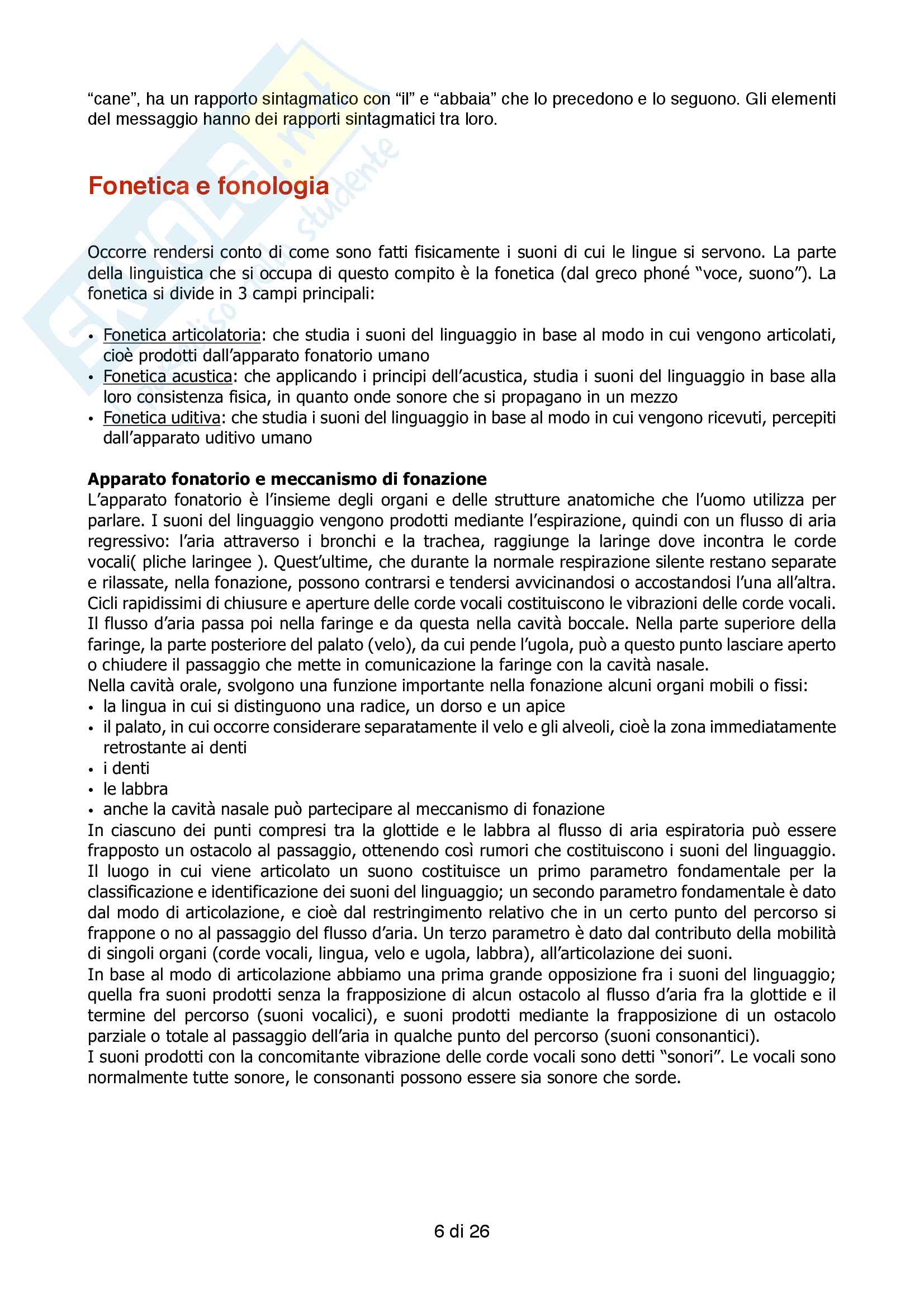 Riassunto esame Linguistica, prof. Fontana, libro consigliato La linguistica, un corso introduttivo, Berruto Pag. 6
