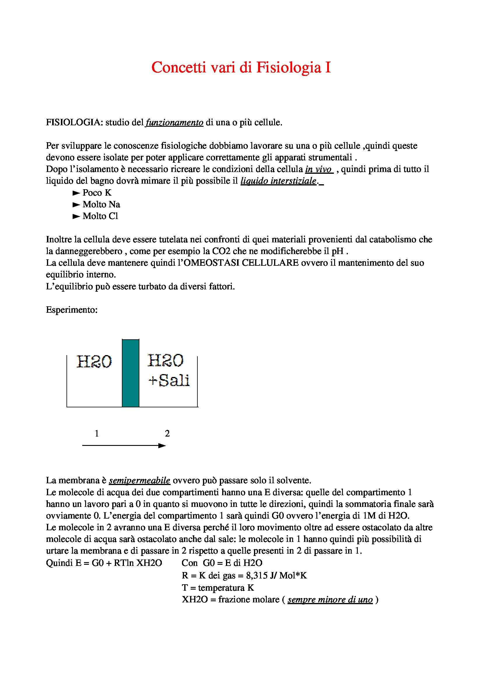 Concetti di Fisiologia I Pag. 1