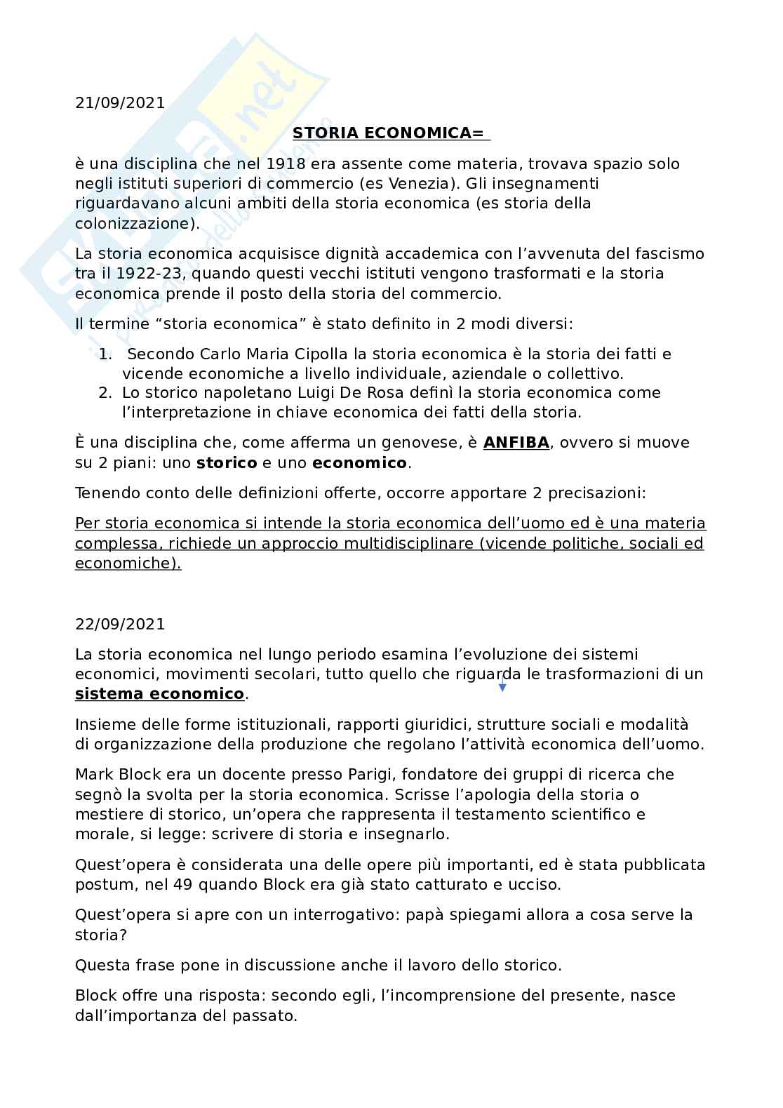 Storia economica Pag. 1