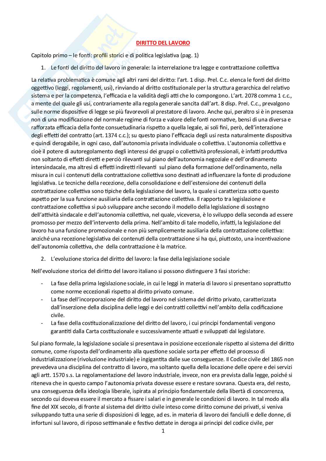Riassunto esame Diritto del lavoro, Prof. Pascucci Paolo, libro consigliato Diritto del lavoro, Ghera, Garilli, Garofalo Pag. 1