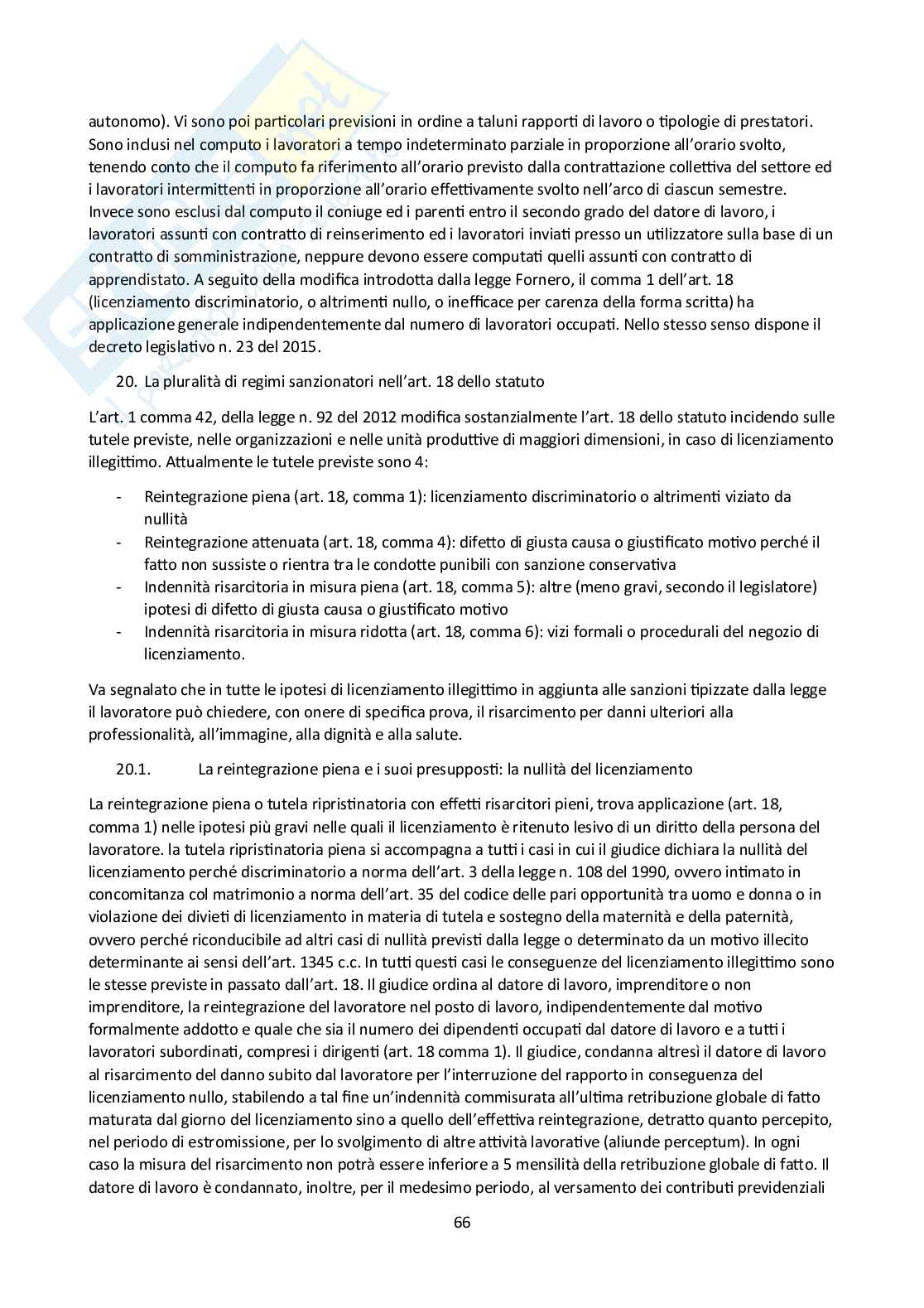 Riassunto esame Diritto del lavoro, Prof. Pascucci Paolo, libro consigliato Diritto del lavoro, Ghera, Garilli, Garofalo Pag. 66