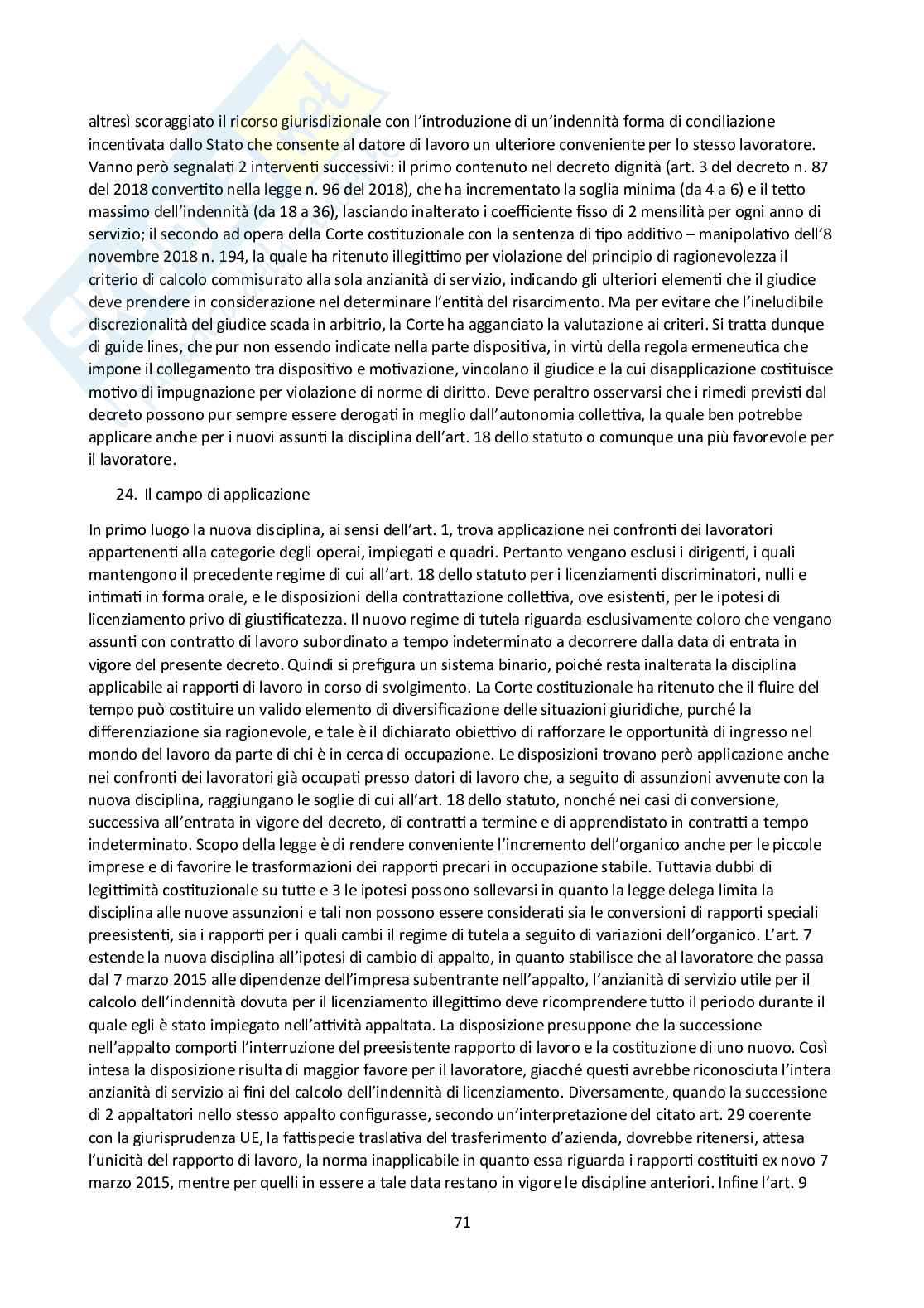 Riassunto esame Diritto del lavoro, Prof. Pascucci Paolo, libro consigliato Diritto del lavoro, Ghera, Garilli, Garofalo Pag. 71