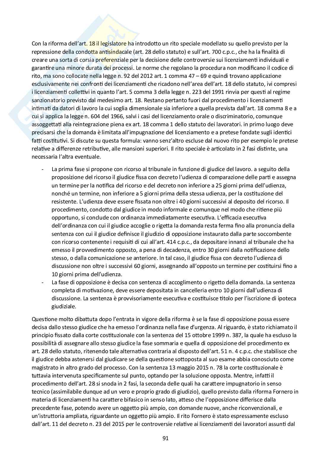 Riassunto esame Diritto del lavoro, Prof. Pascucci Paolo, libro consigliato Diritto del lavoro, Ghera, Garilli, Garofalo Pag. 91